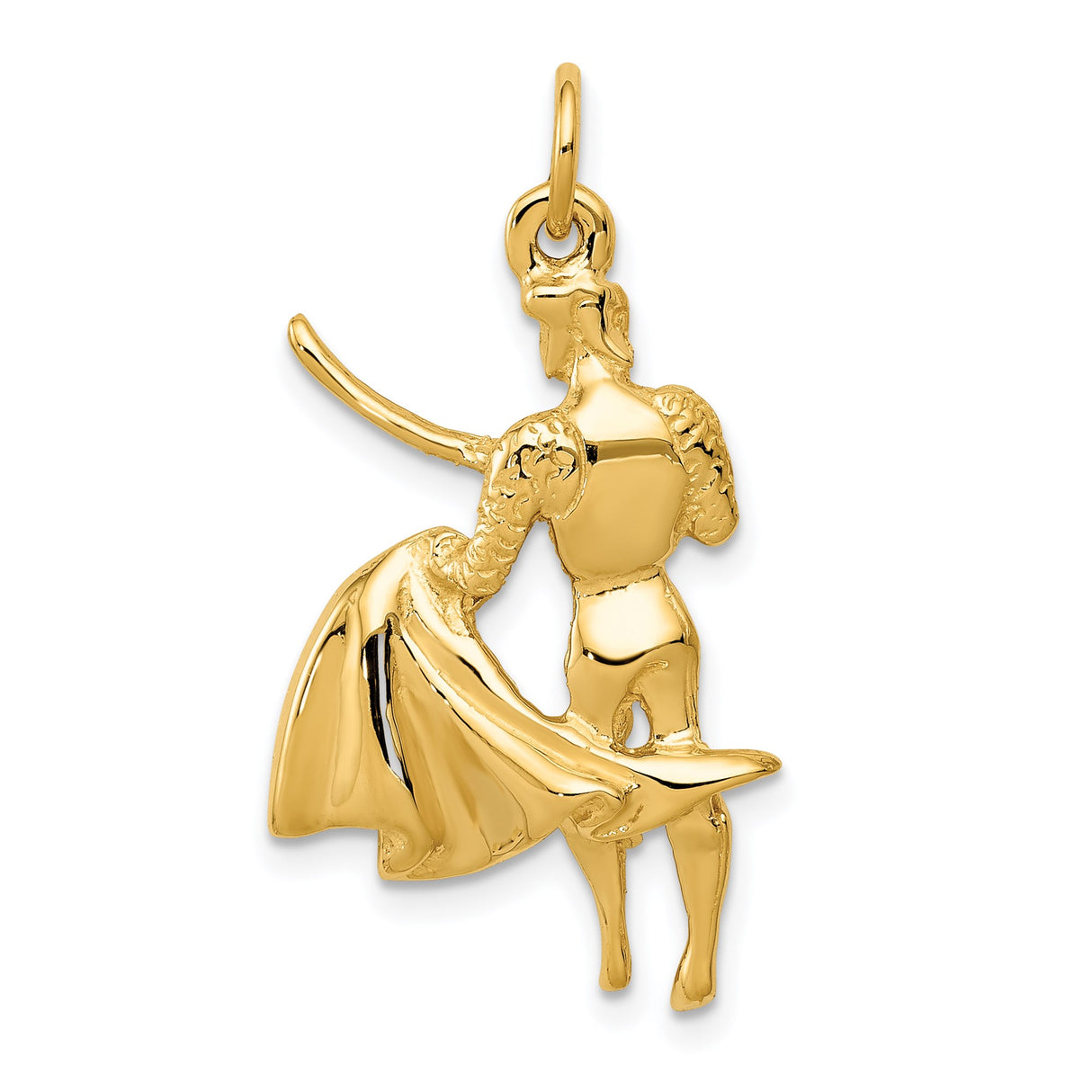 14k Yellow Gold Matador Pendant with Cape and Sword, Traditional Spanish Bullfighter Charm