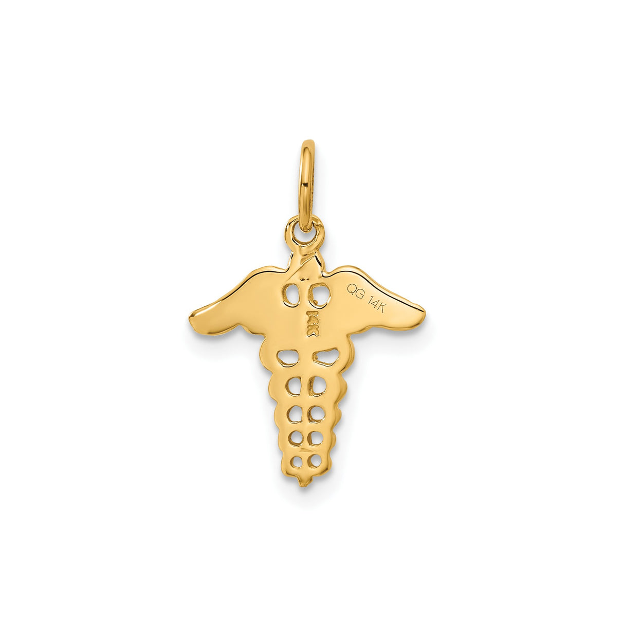 14k Yellow Gold Caduceus Pendant with Snake Wings Symbol, Medical Charm for Doctors or Nurses