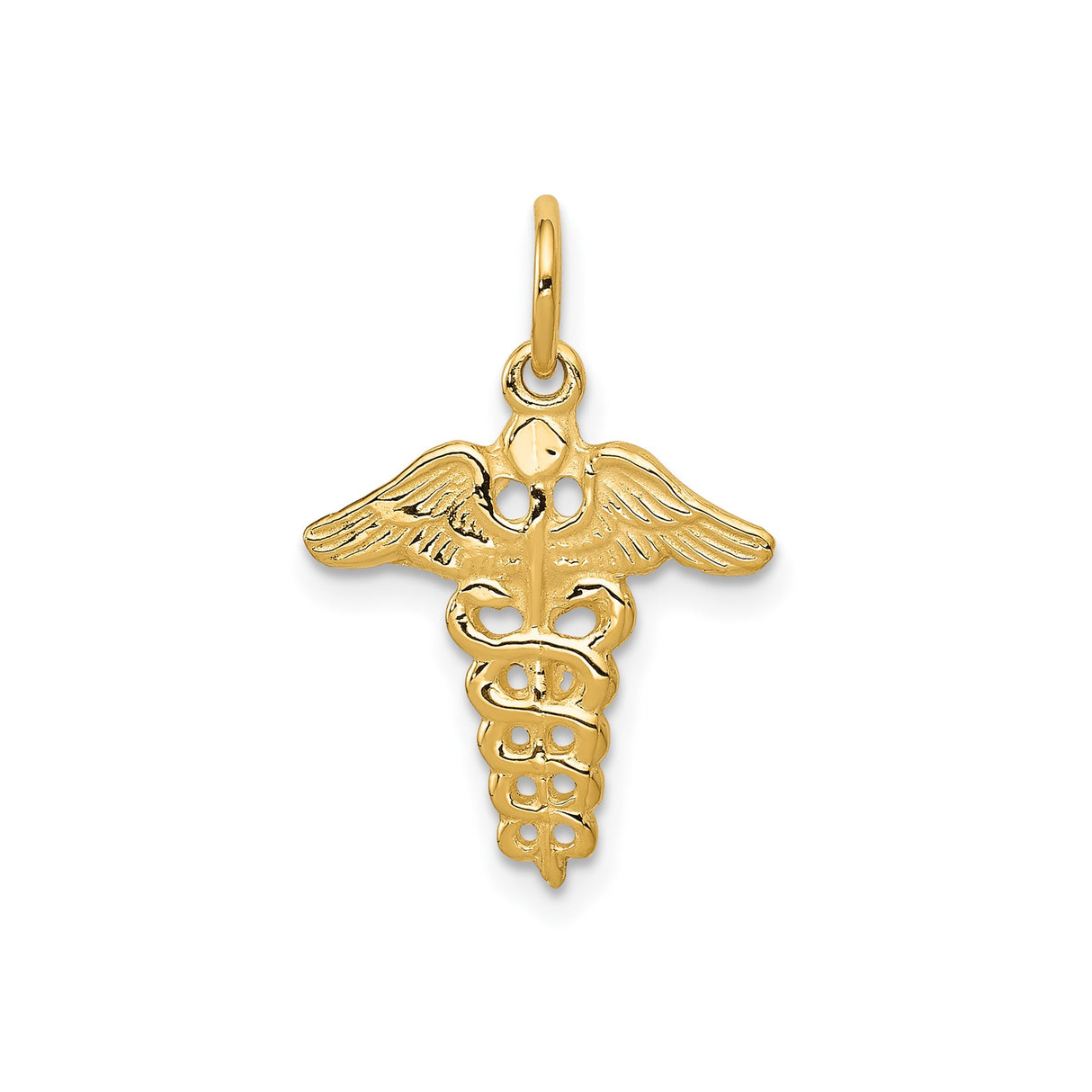 14k Yellow Gold Caduceus Pendant with Snake Wings Symbol, Medical Charm for Doctors or Nurses