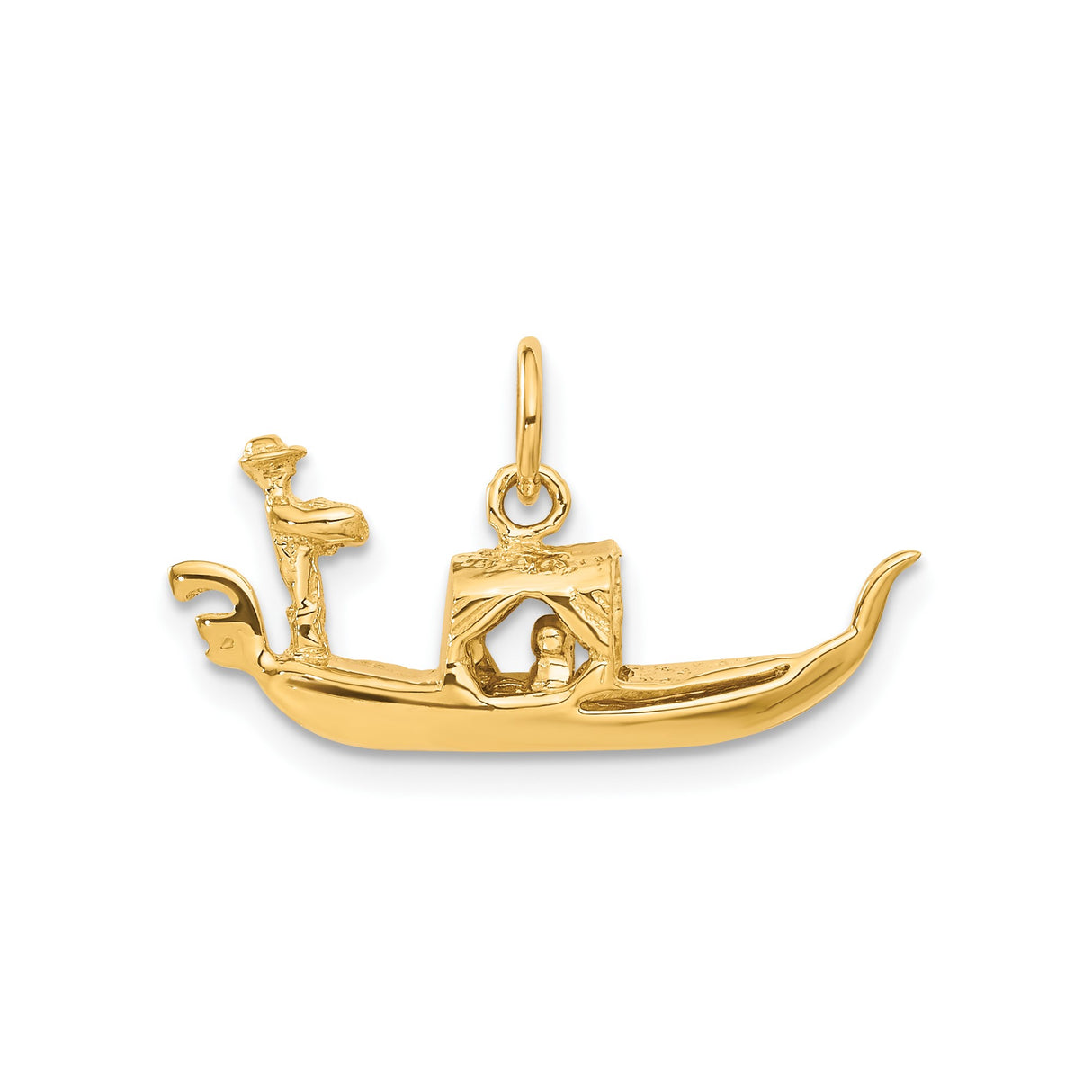 14k Yellow Gold Gondola Pendant Charm with Gondolier and Passengers, Venetian Boat Design