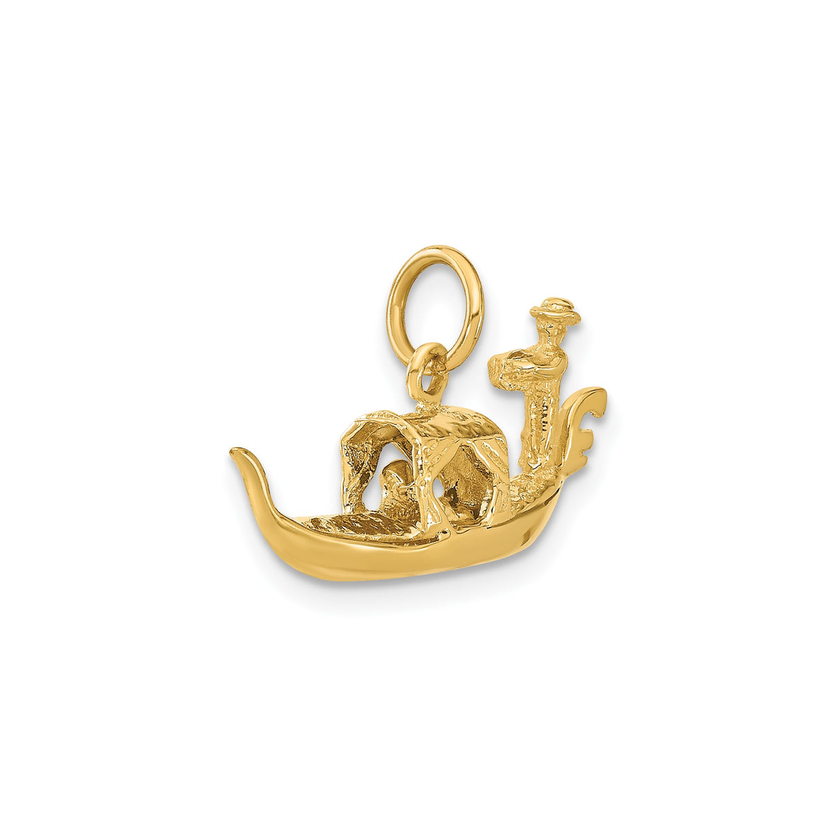 14k Yellow Gold Gondola Pendant Charm with Gondolier and Passengers, Venetian Boat Design