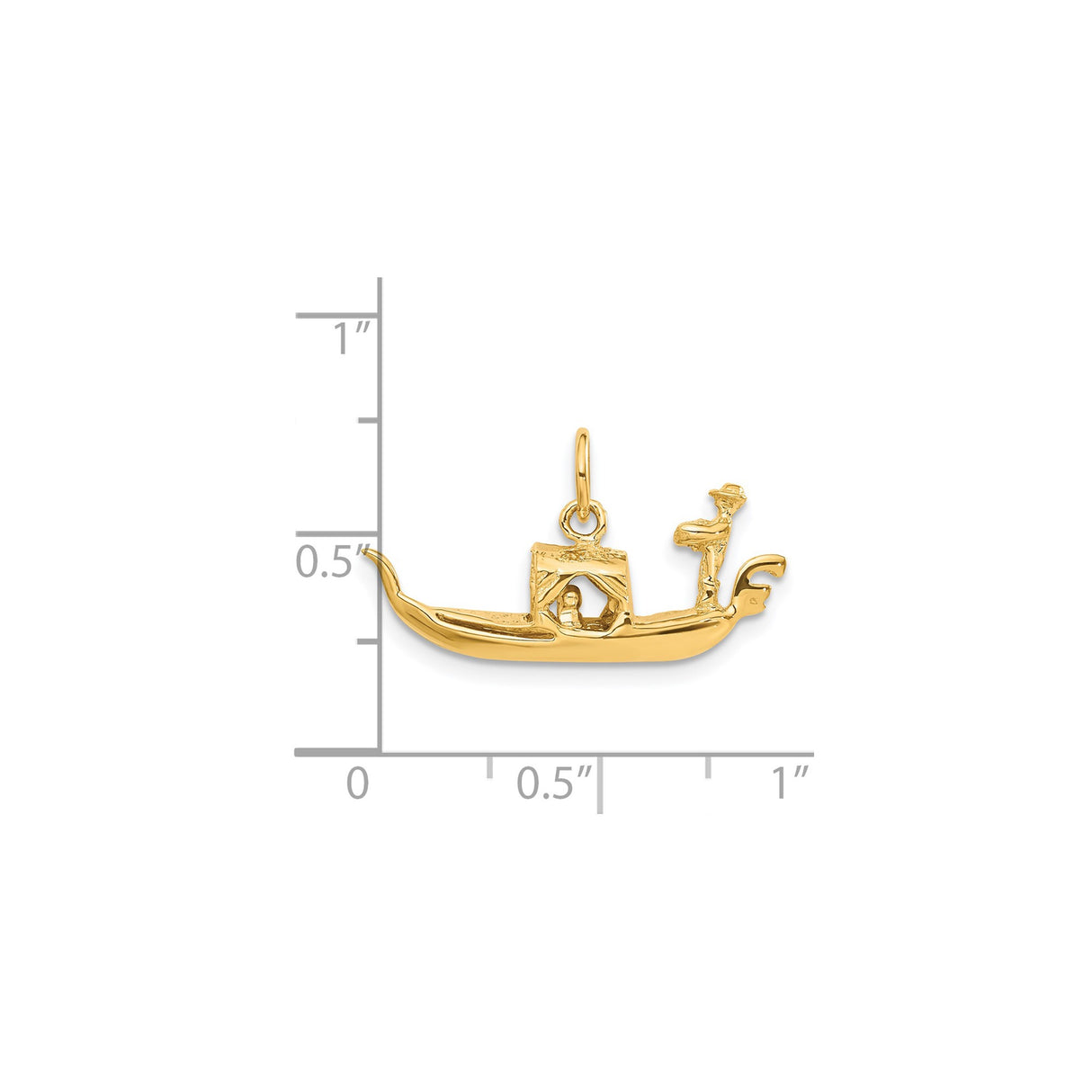 14k Yellow Gold Gondola Pendant Charm with Gondolier and Passengers, Venetian Boat Design