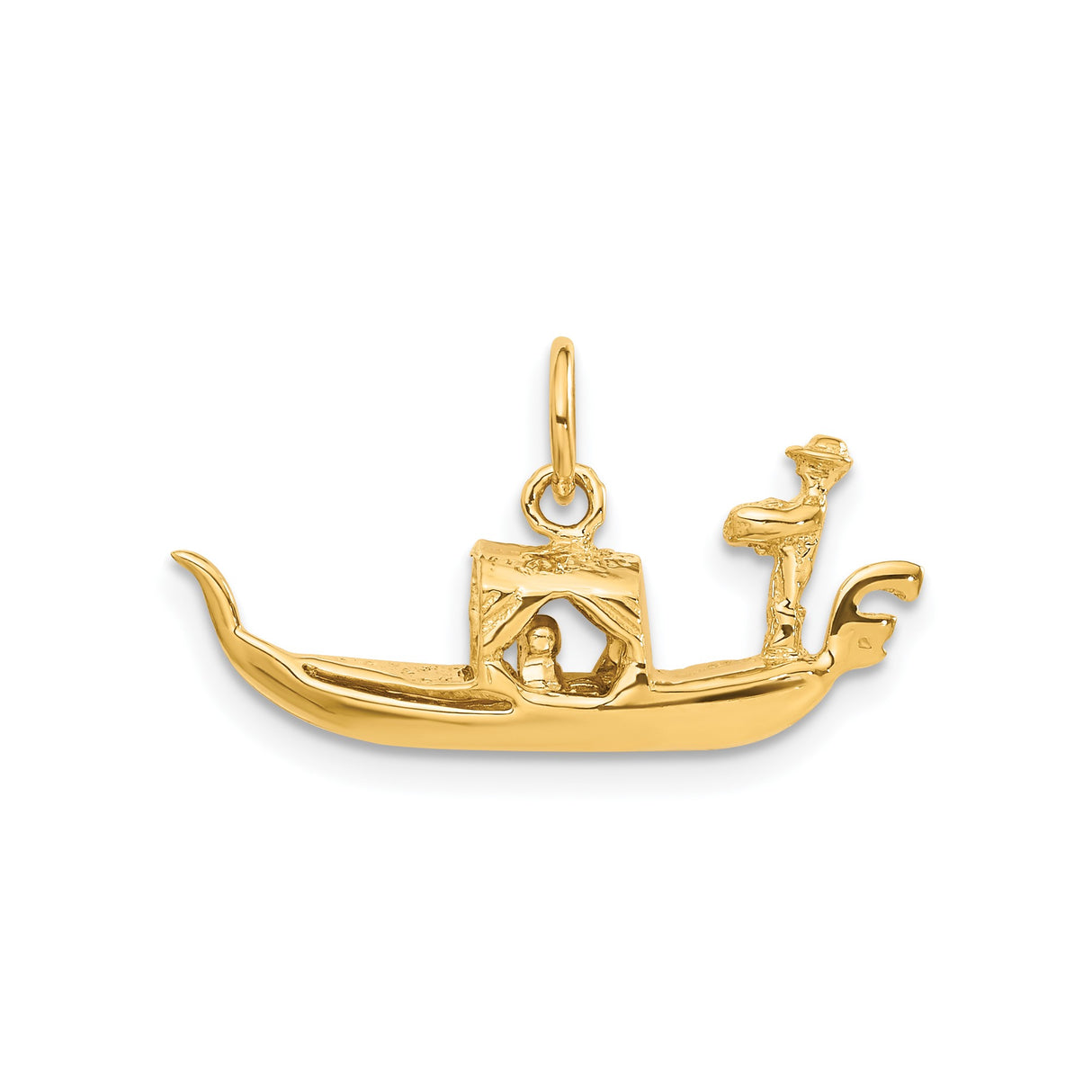 14k Yellow Gold Gondola Pendant Charm with Gondolier and Passengers, Venetian Boat Design