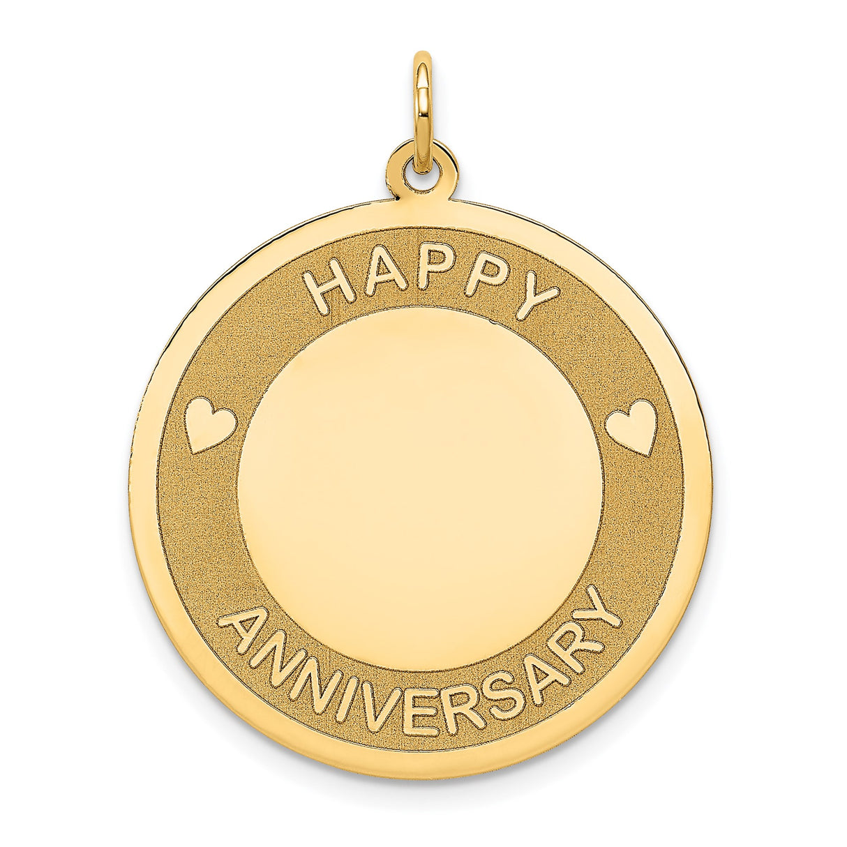 14k Yellow Gold Pendant, Happy Anniversary Heart Design, Engravable Romantic Charm for Women