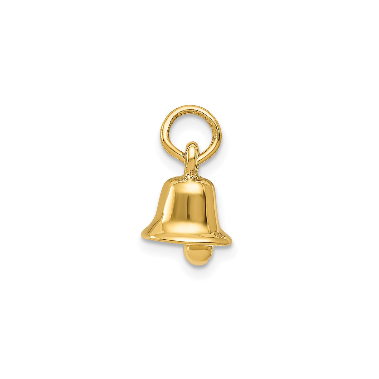 14k Yellow Gold Bell Pendant Charm with Polished 3D Design, Spiritual Symbol for Women or Unisex Use