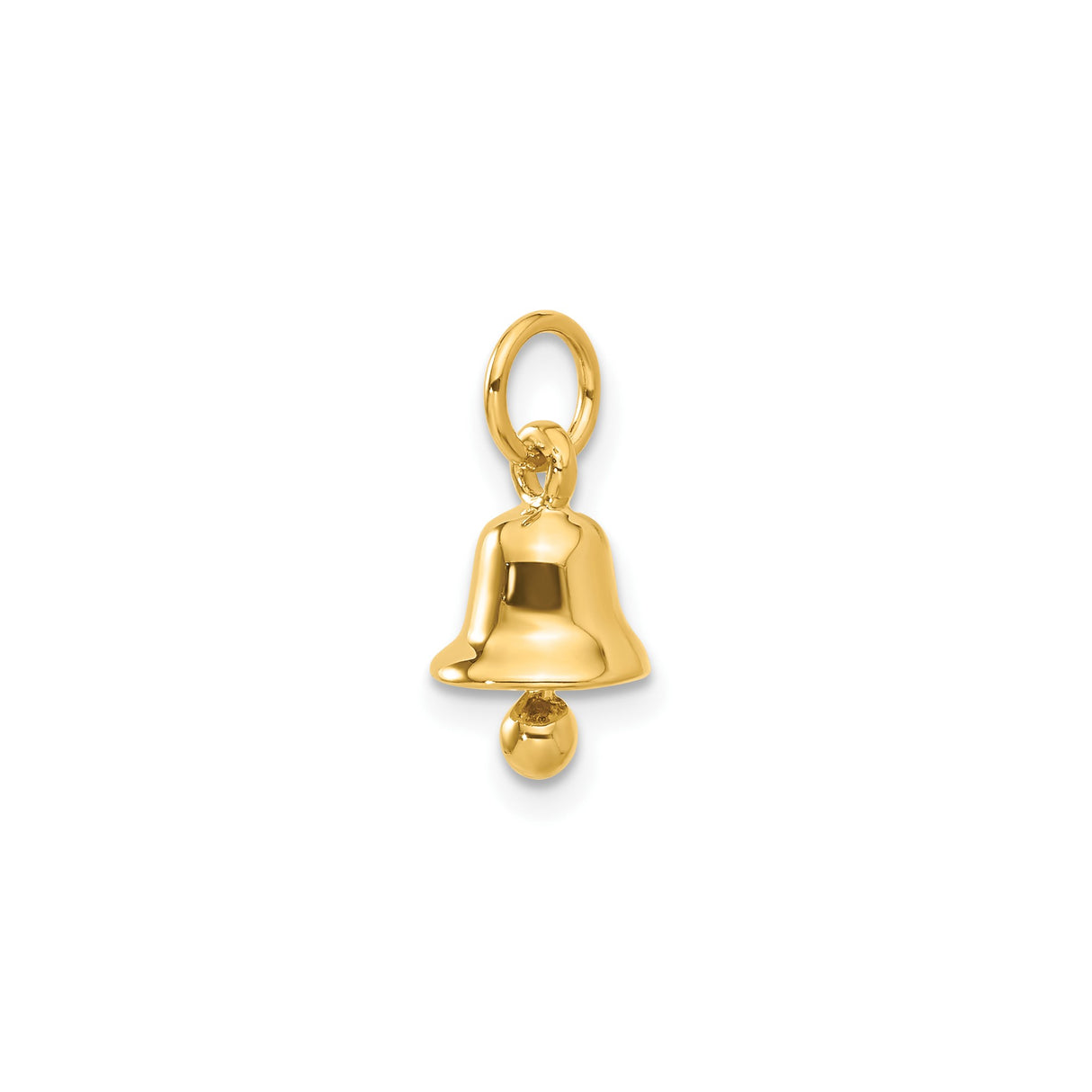 14k Yellow Gold Bell Pendant Charm with Polished 3D Design, Spiritual Symbol for Women or Unisex Use