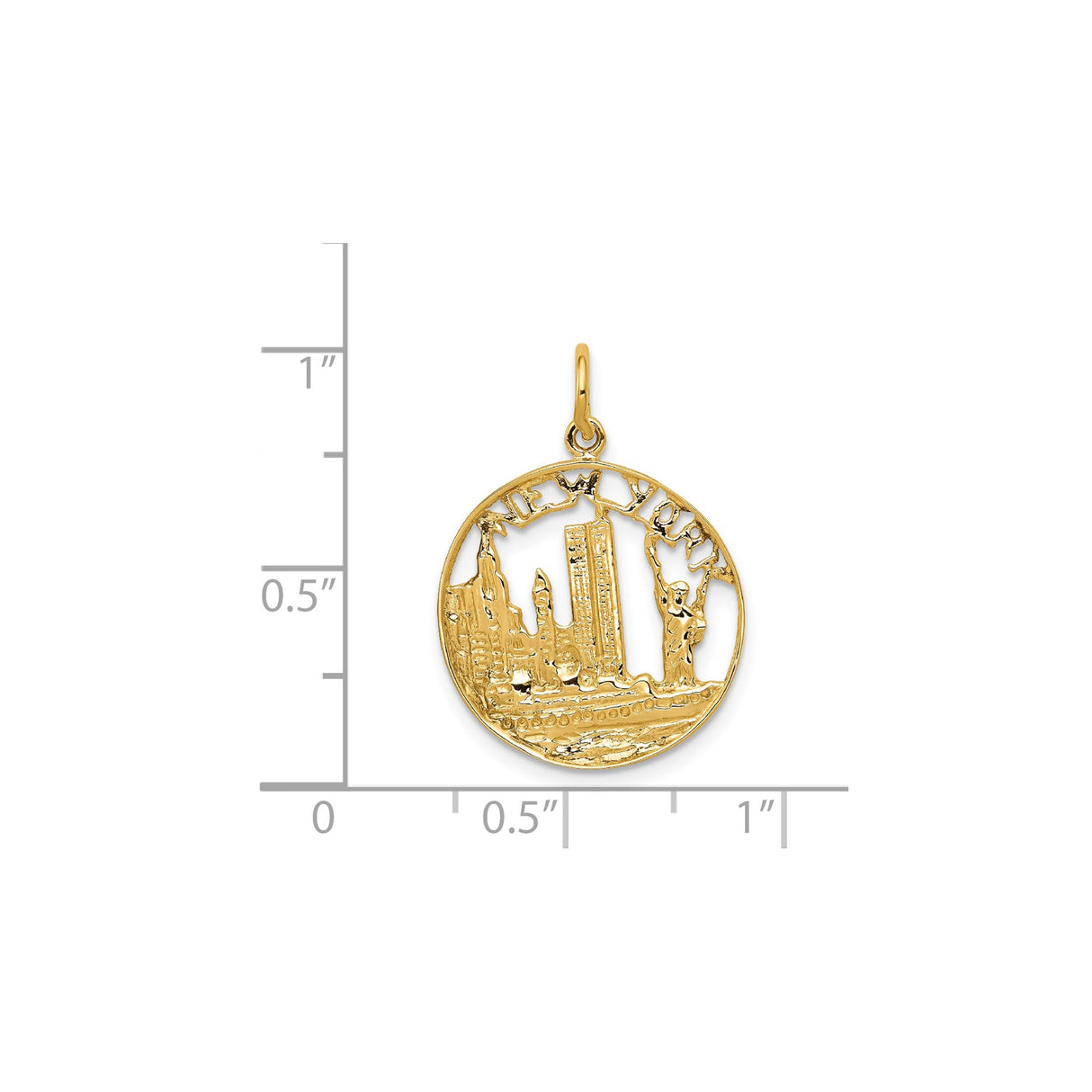 14k Yellow Gold New York Skyline Pendant with Statue of Liberty Charm
