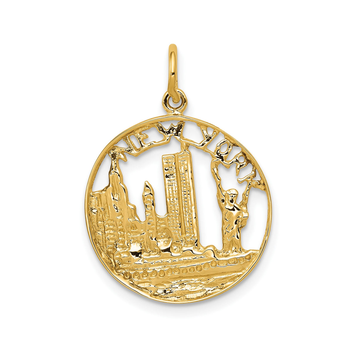 14k Yellow Gold New York Skyline Pendant with Statue of Liberty Charm
