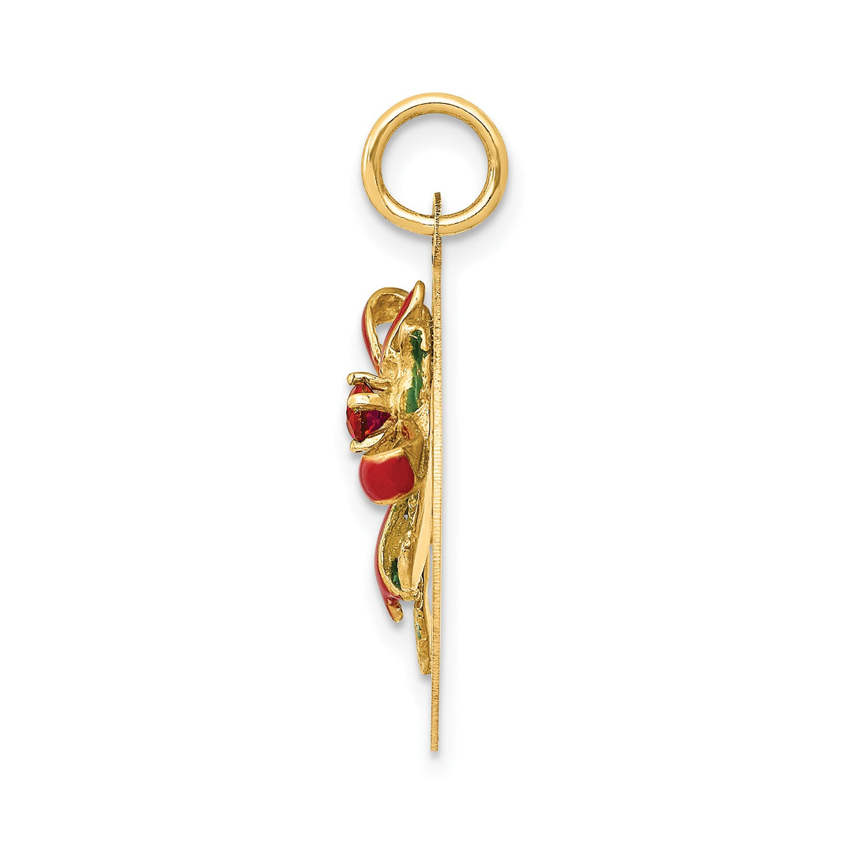 14k Yellow Gold Christmas Pendant with Synthetic Birthstone, Enameled Holly and Bow Theme