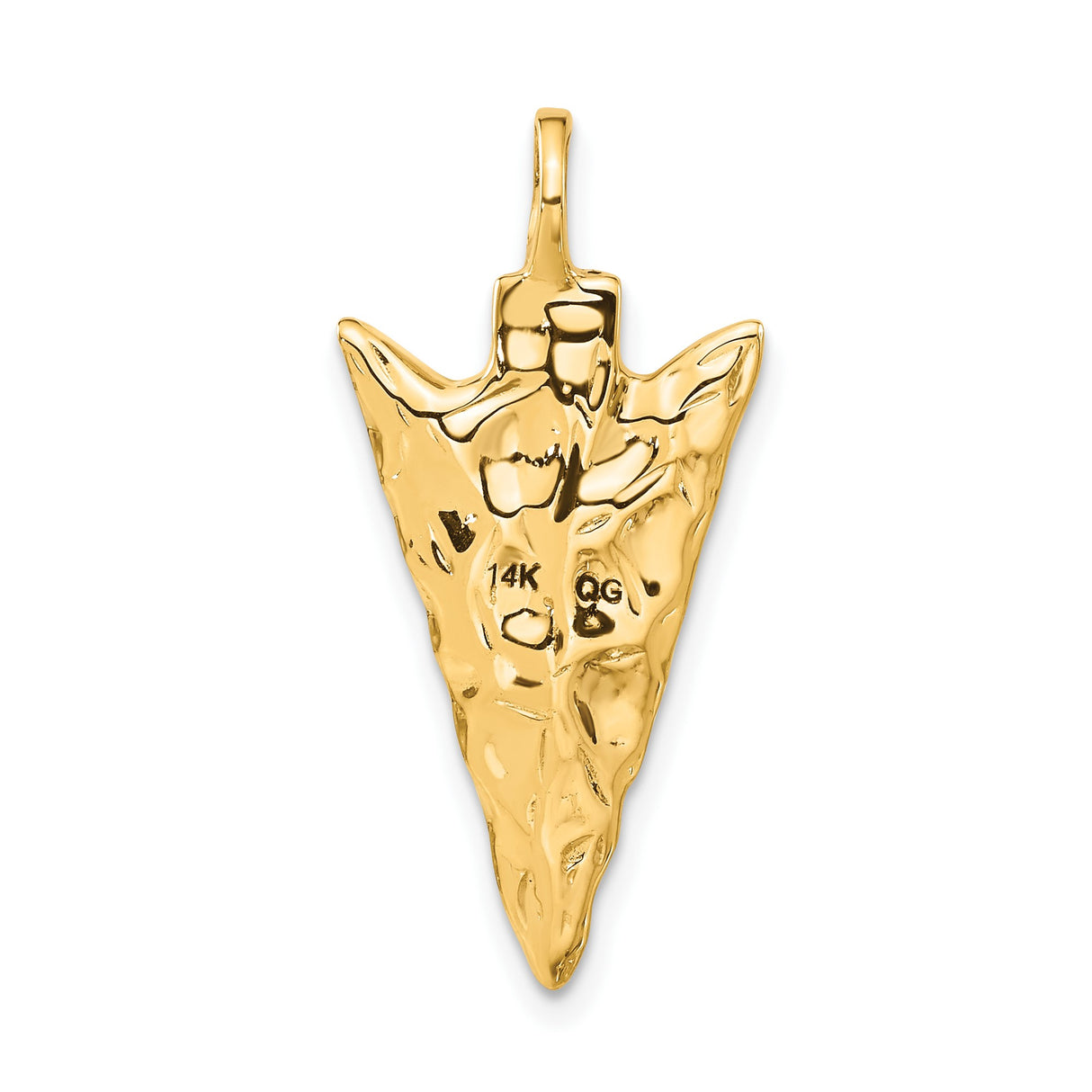 14k Yellow Gold Arrowhead Crucifix Pendant with Stylized Christ, Textured Christian Jewelry