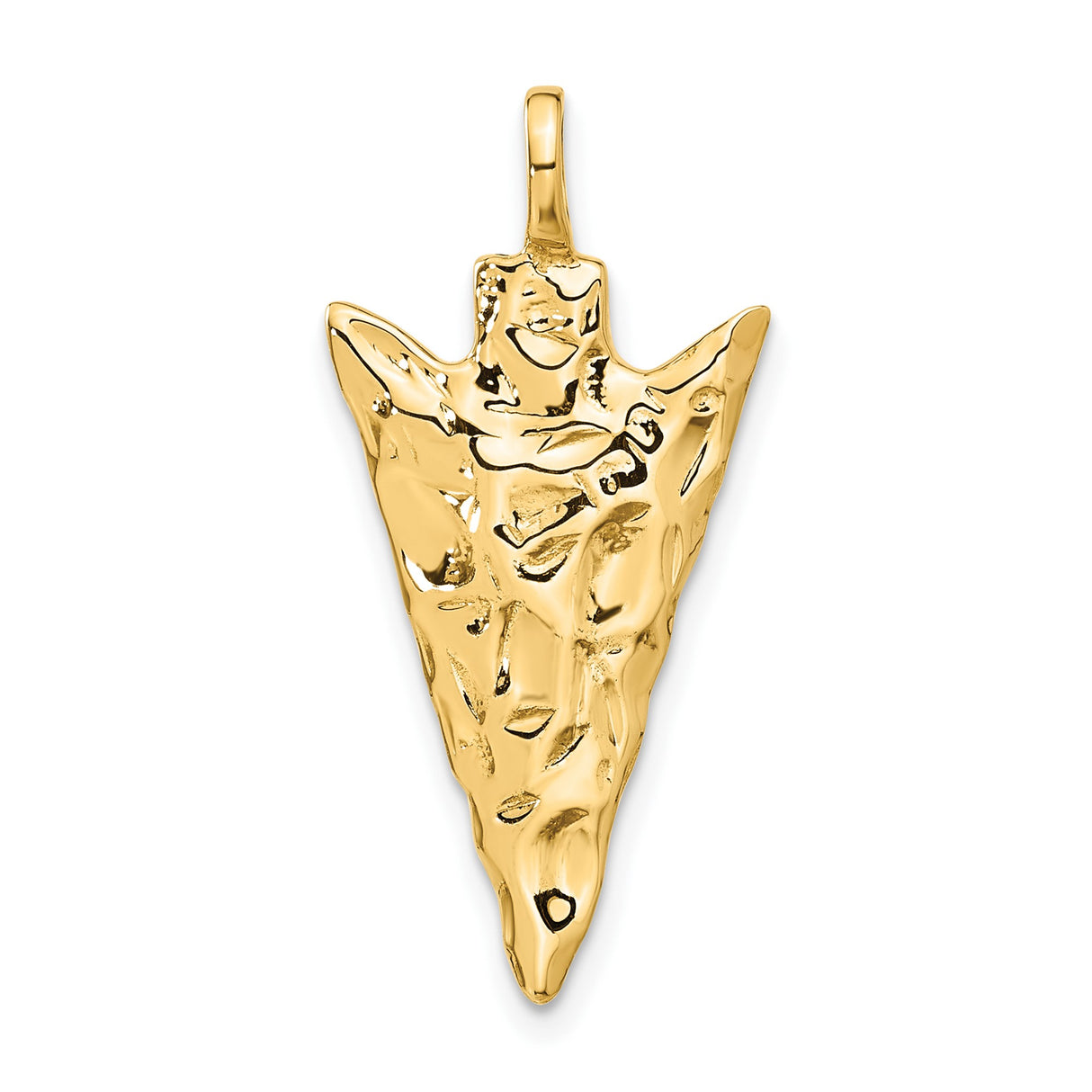 14k Yellow Gold Arrowhead Crucifix Pendant with Stylized Christ, Textured Christian Jewelry