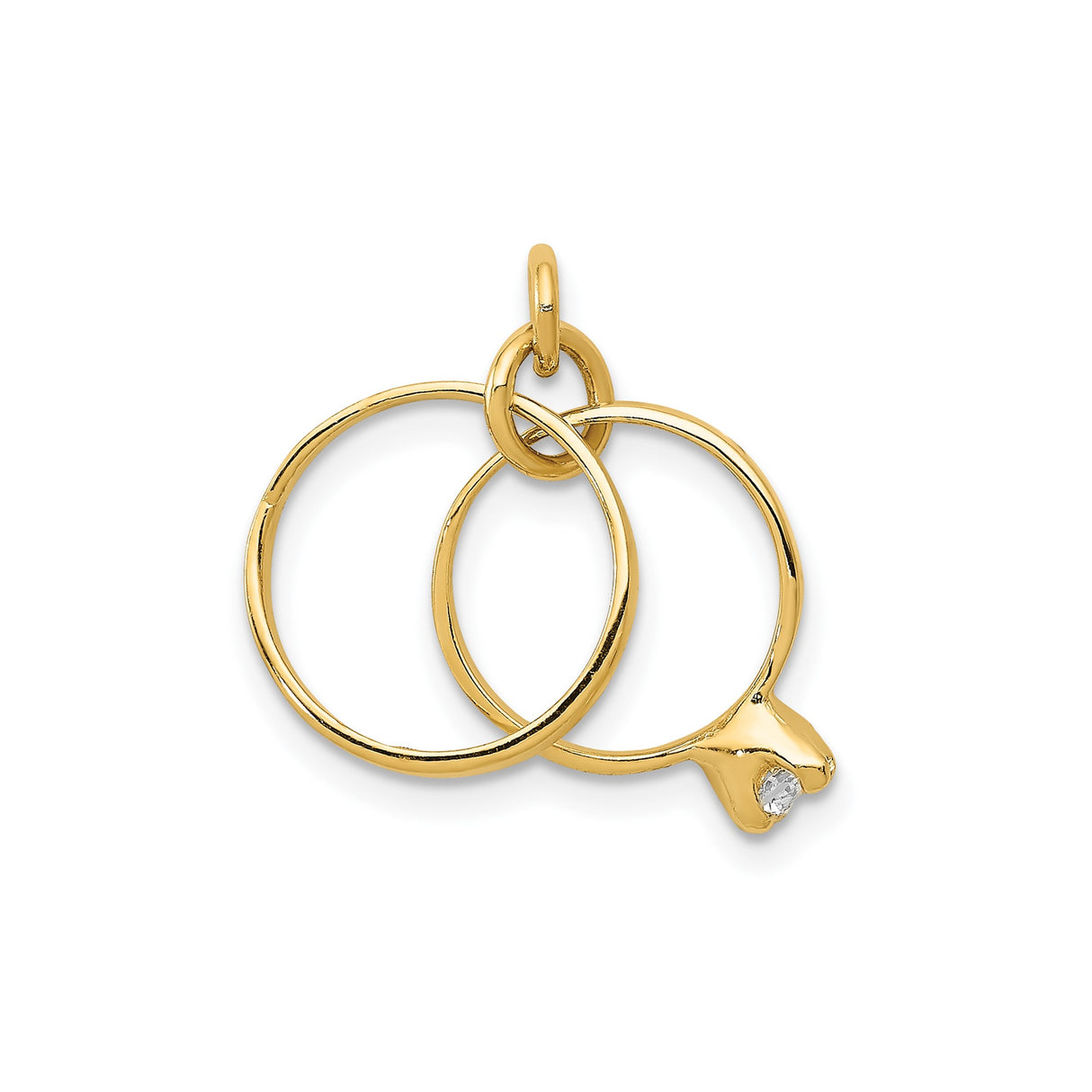 14k Yellow Gold Engagement Ring Pendant with Cubic Zirconia, Romantic Charm Jewelry for Women