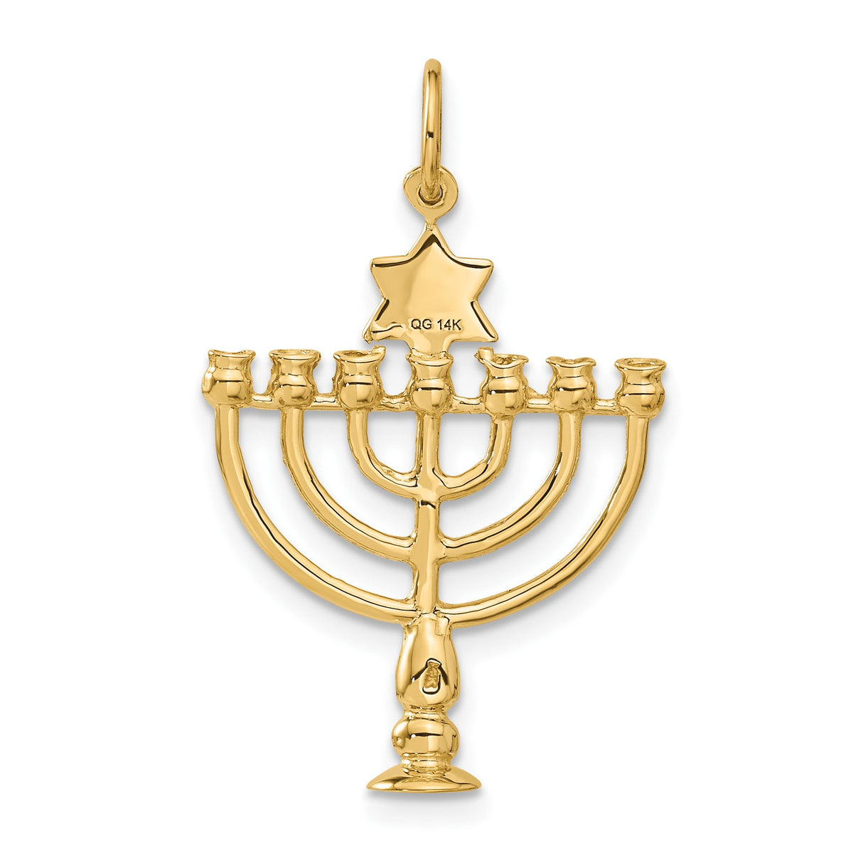 14k Yellow Gold Menorah Pendant with Star of David, Jewish Religious Charm for Men and Women