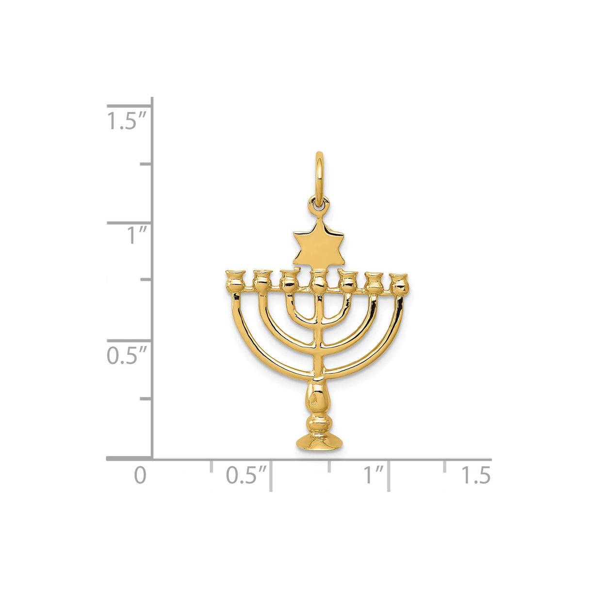 14k Yellow Gold Menorah Pendant with Star of David, Jewish Religious Charm for Men and Women