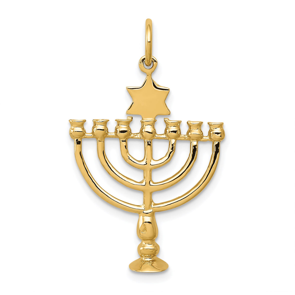 14k Yellow Gold Menorah Pendant with Star of David, Jewish Religious Charm for Men and Women
