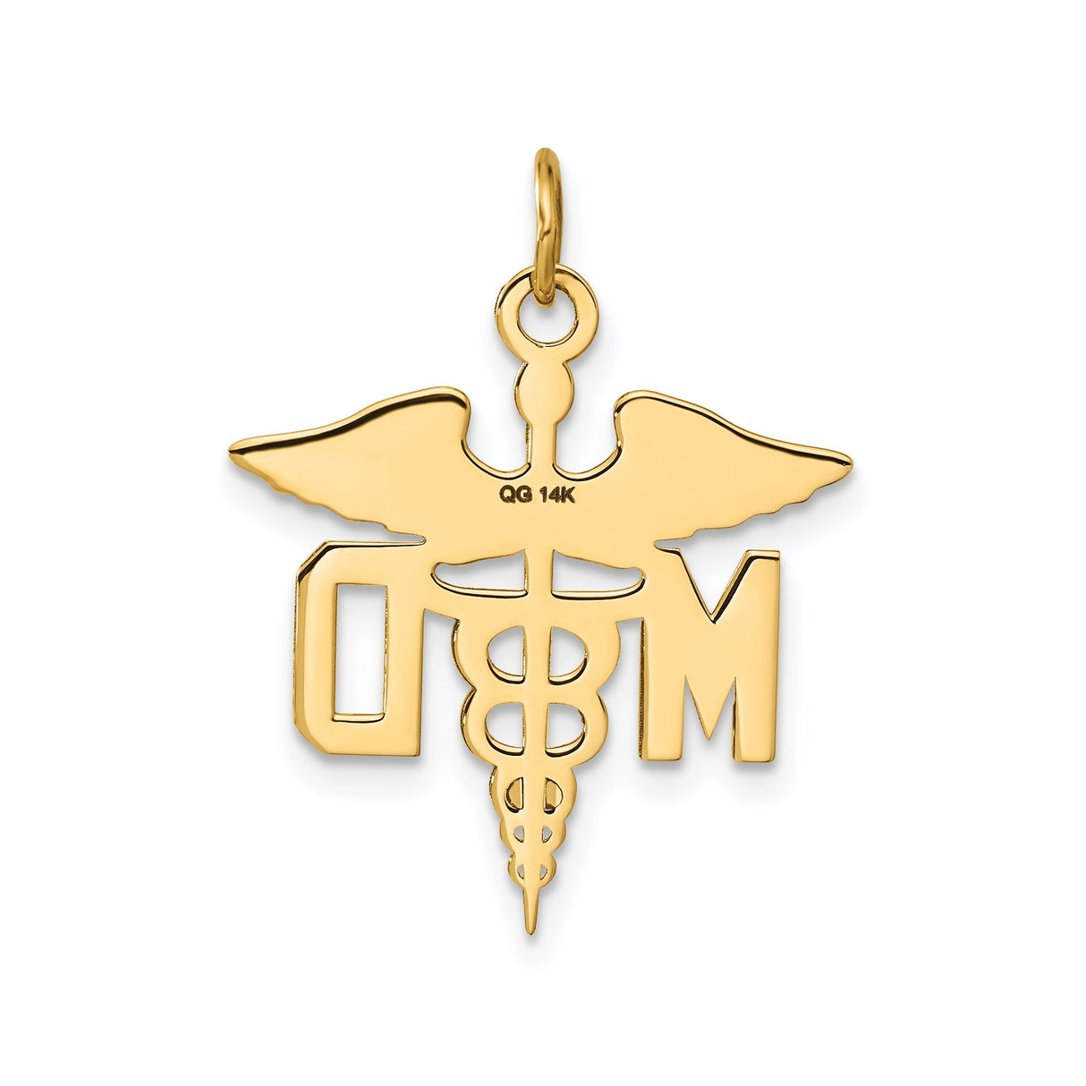 14k Yellow Gold MD Caduceus Pendant, Medical Doctor Symbol Charm for Men and Women