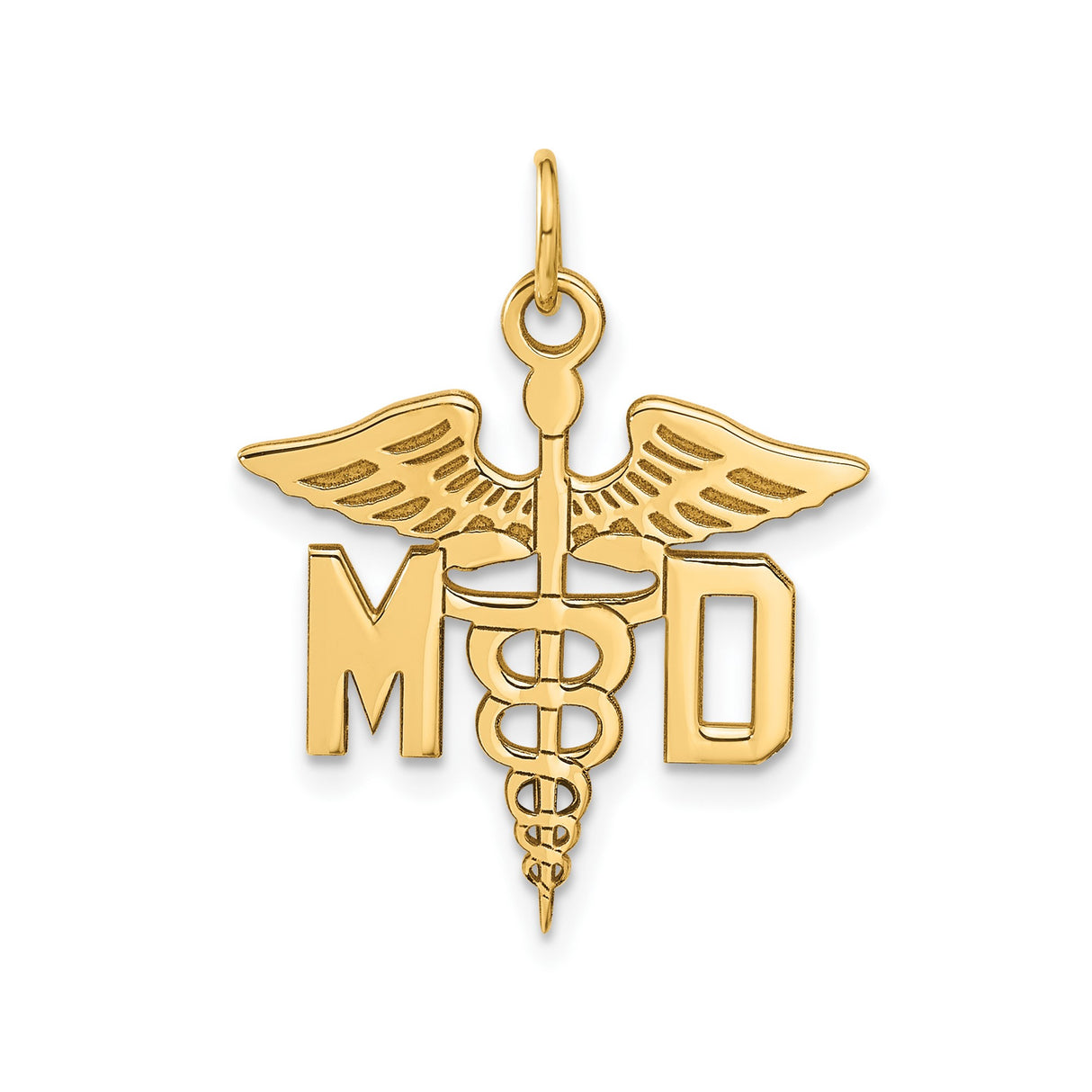 14k Yellow Gold MD Caduceus Pendant, Medical Doctor Symbol Charm for Men and Women