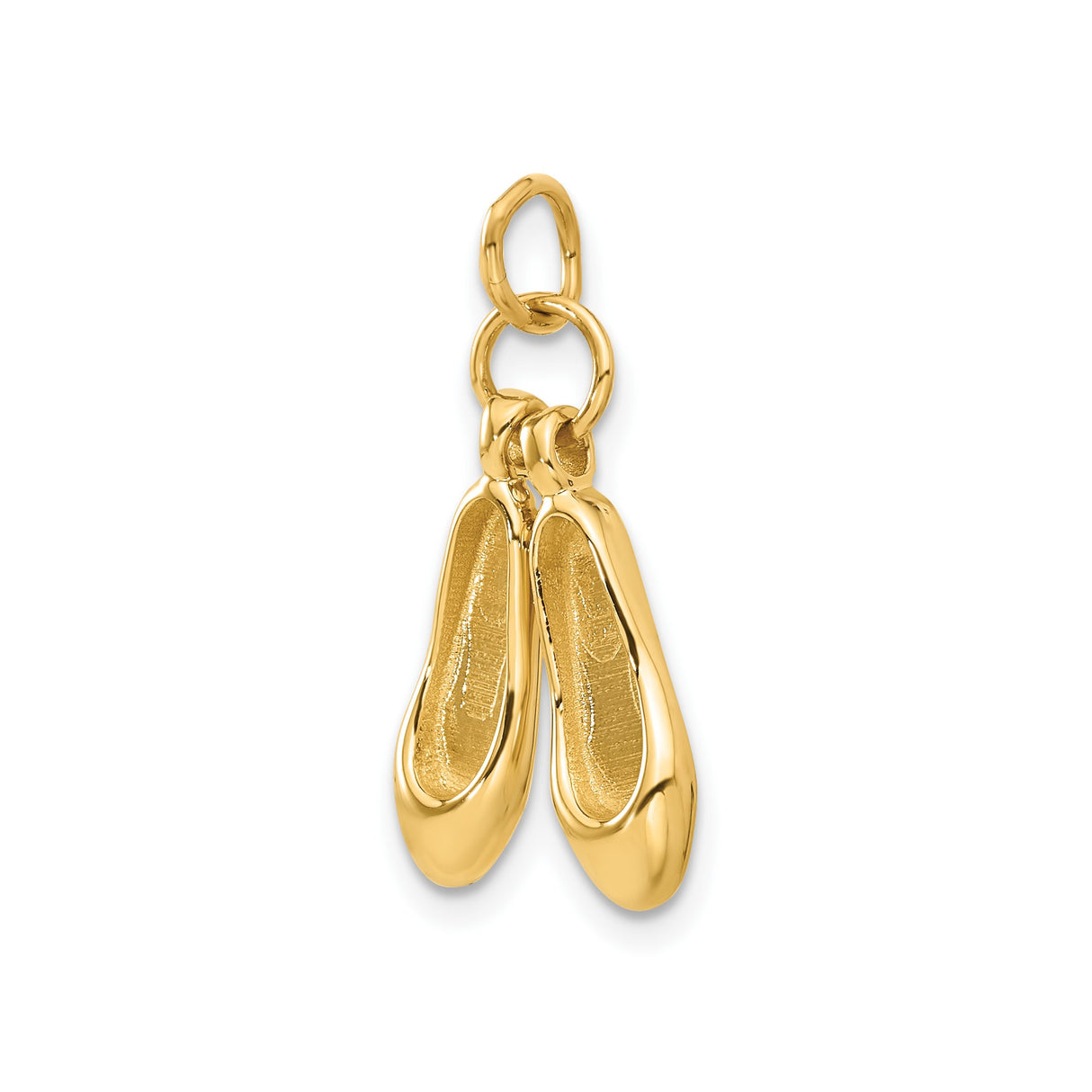 14k Yellow Gold Ballet Slippers Charm Pendant, Polished 3D Dance Jewelry for Women and Girls