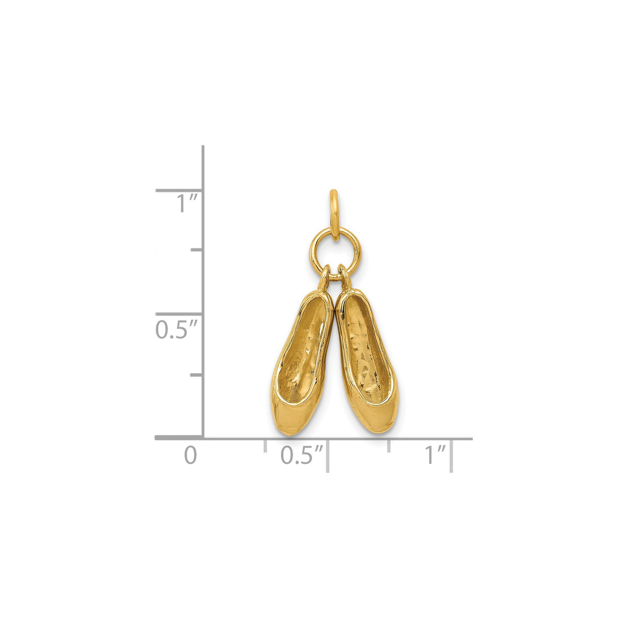 14k Yellow Gold Ballet Slippers Charm Pendant, Polished 3D Dance Jewelry for Women and Girls