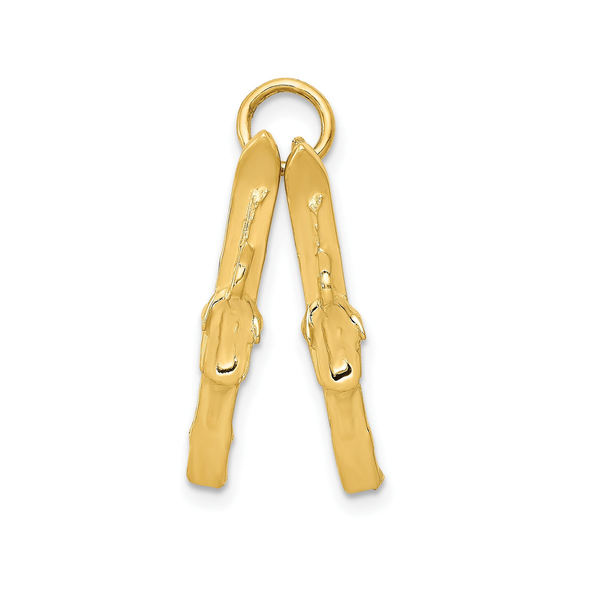 14k Yellow Gold Ski Pendant with Crossed Skis and Bindings, Winter Sports Charm