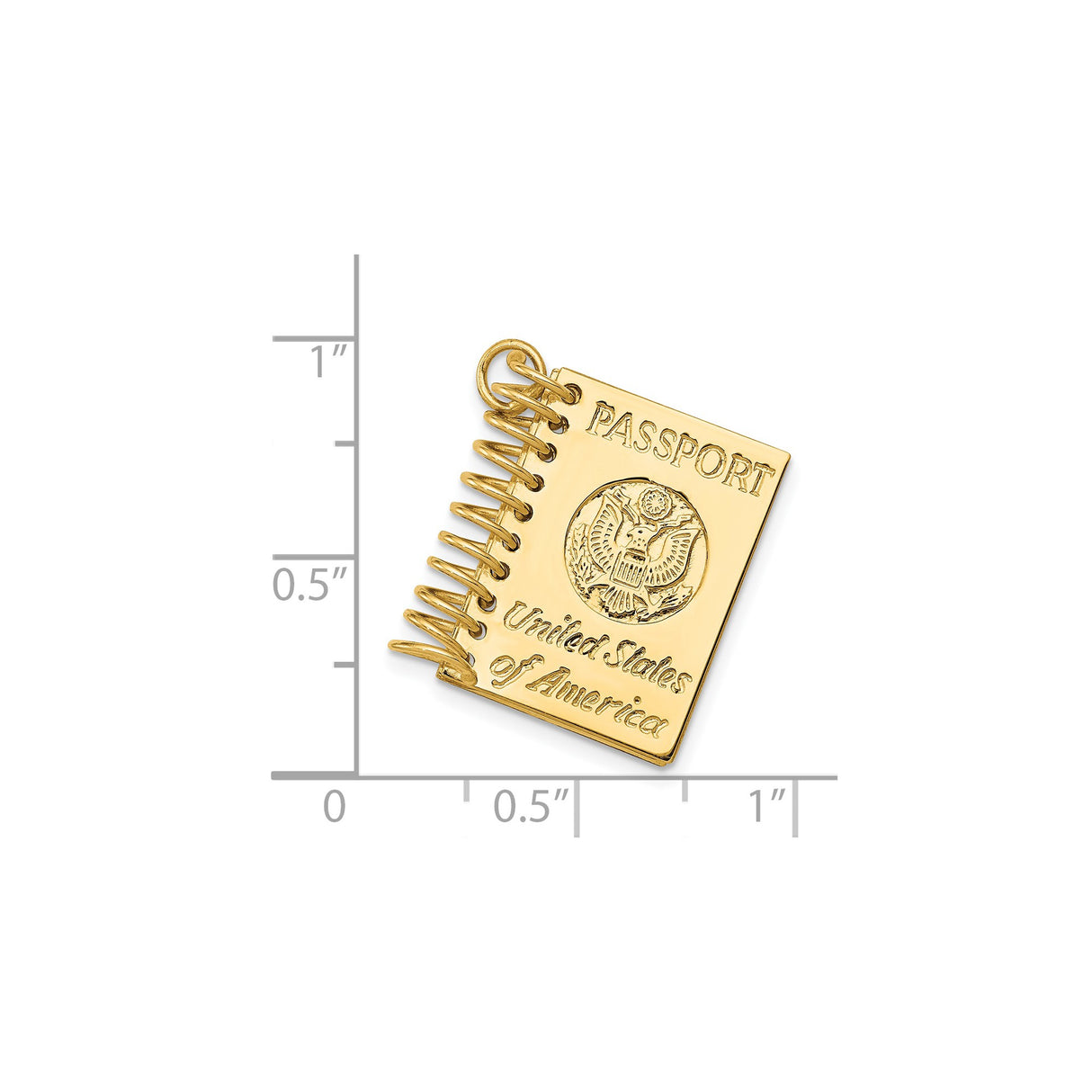 14k Yellow Gold Passport Pendant with Great Seal and America Design, Unisex Travel Charm