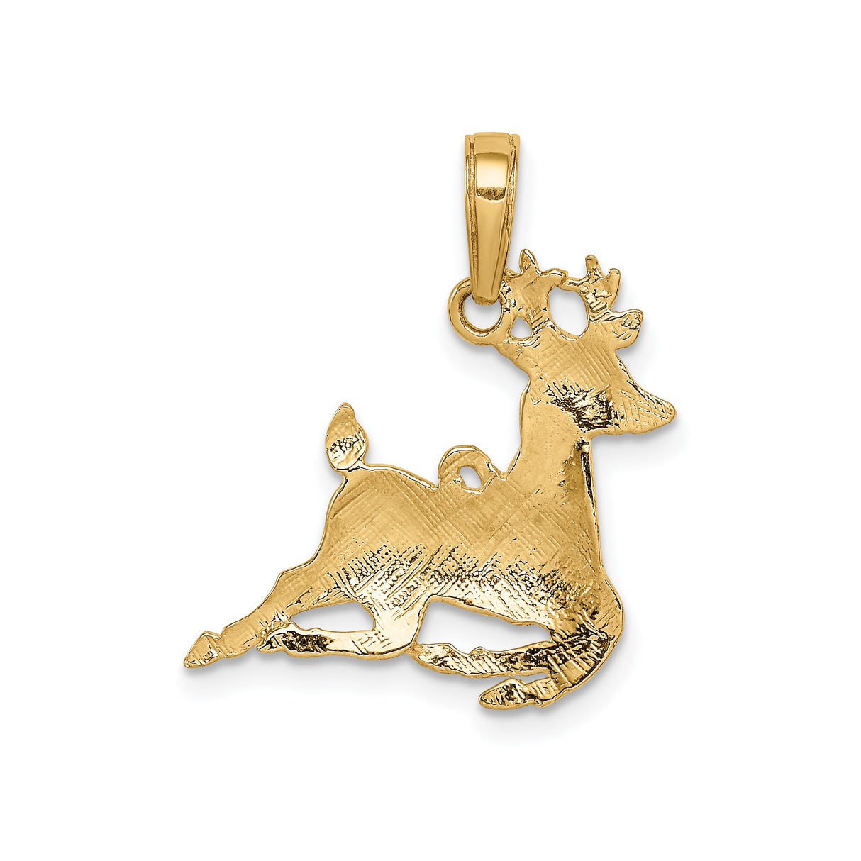 14k Yellow Gold Reindeer Pendant with Festive Bow, Christmas Charm Jewelry for Women