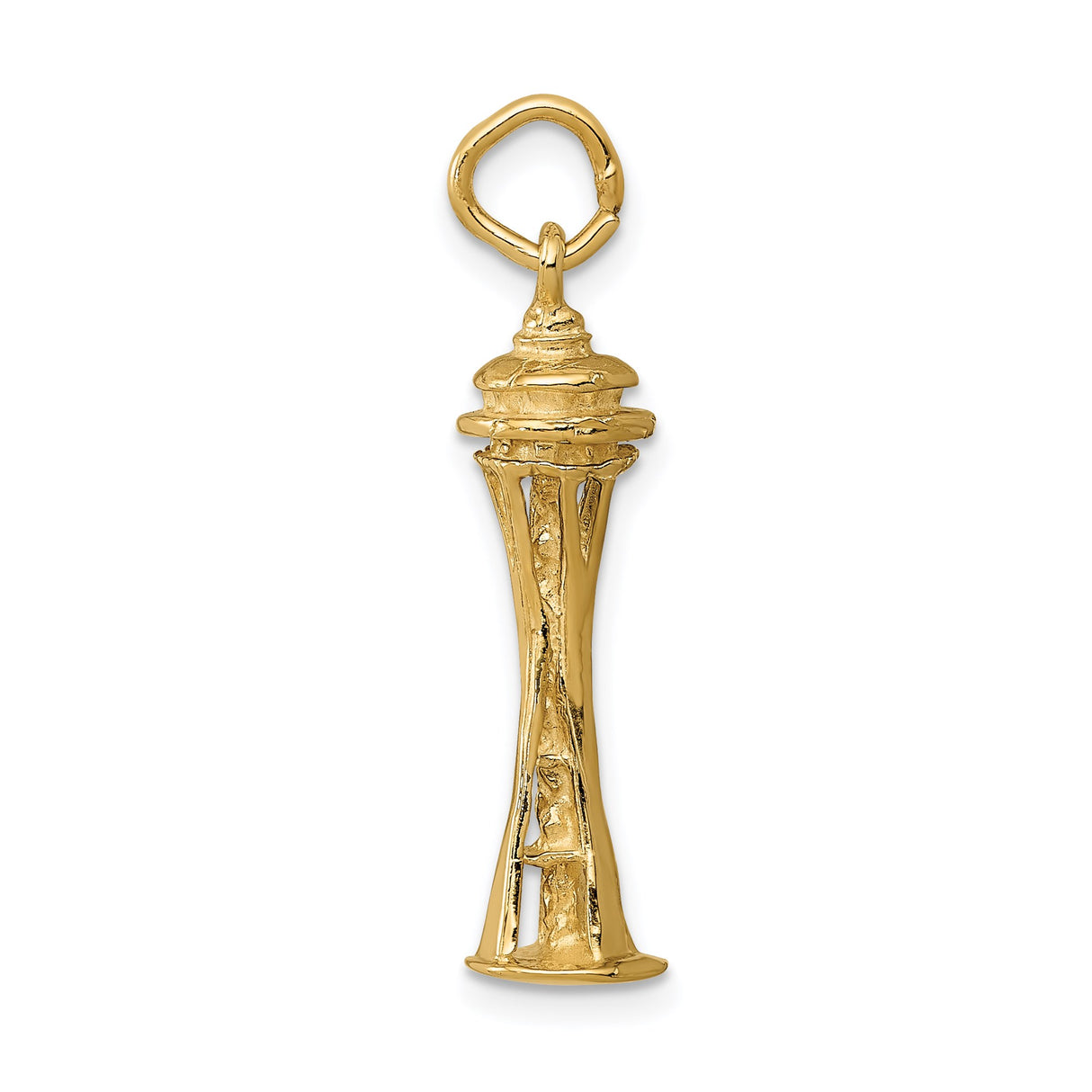 14k Yellow Gold Space Needle Pendant Charm, Detailed Seattle Skyline Landmark Jewelry