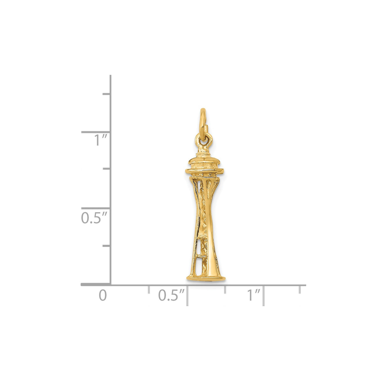 14k Yellow Gold Space Needle Pendant Charm, Detailed Seattle Skyline Landmark Jewelry