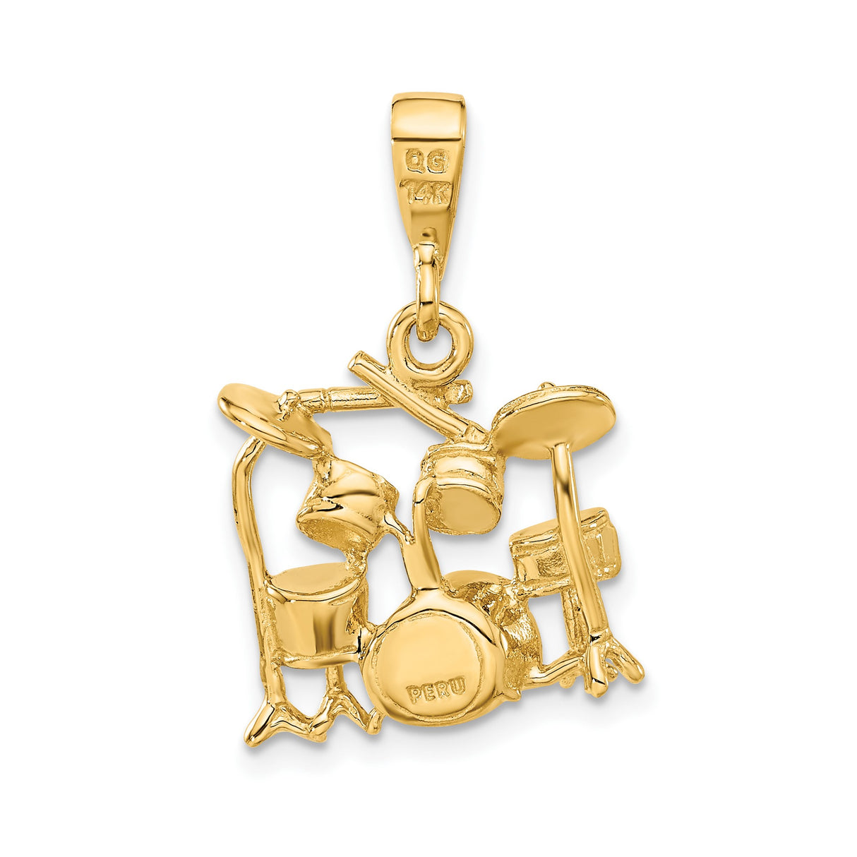 14k Yellow Gold Drum Kit Pendant, Miniature Drum Set Charm, Musician Jewelry for Men or Unisex