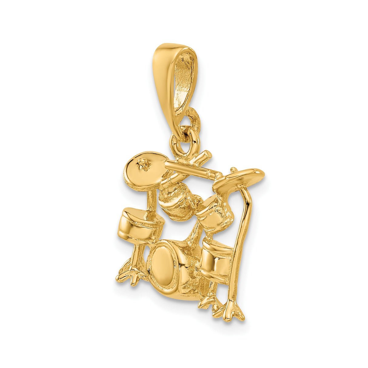 14k Yellow Gold Drum Kit Pendant, Miniature Drum Set Charm, Musician Jewelry for Men or Unisex