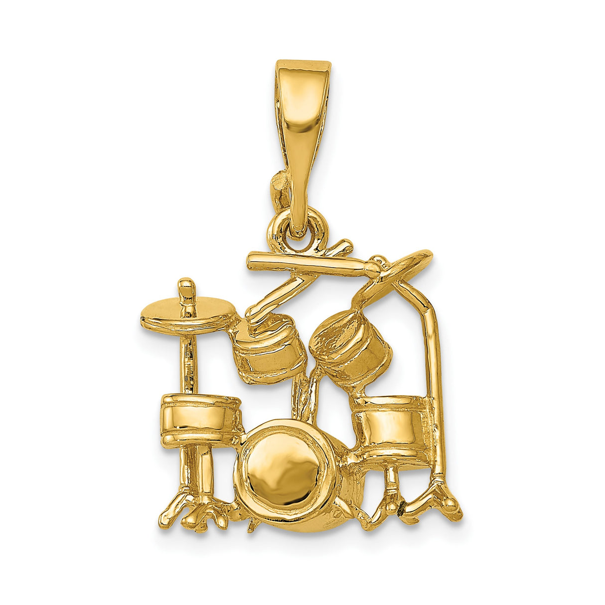 14k Yellow Gold Drum Kit Pendant, Miniature Drum Set Charm, Musician Jewelry for Men or Unisex