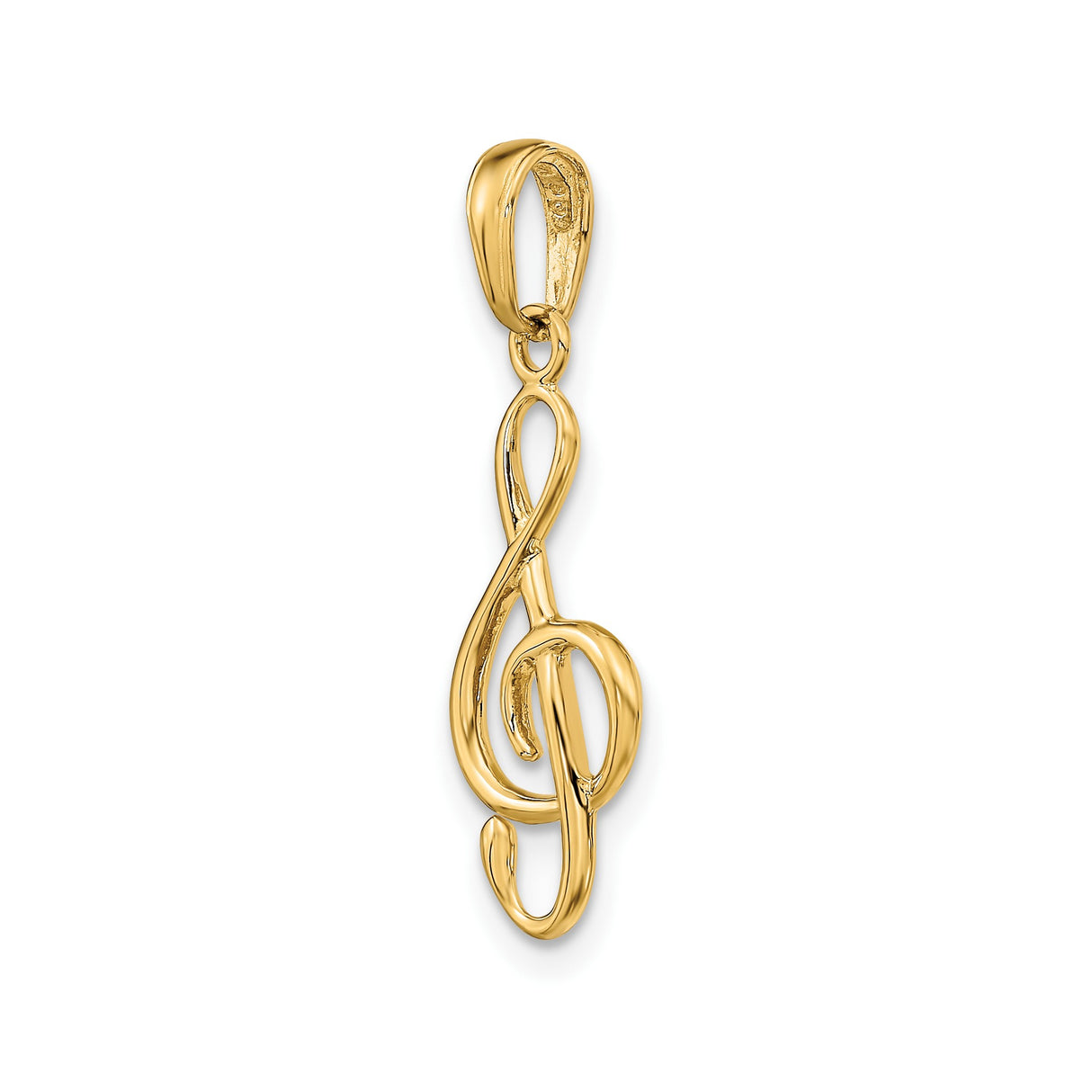 14k Yellow Gold Treble Clef Pendant with Polished Musical Note Design