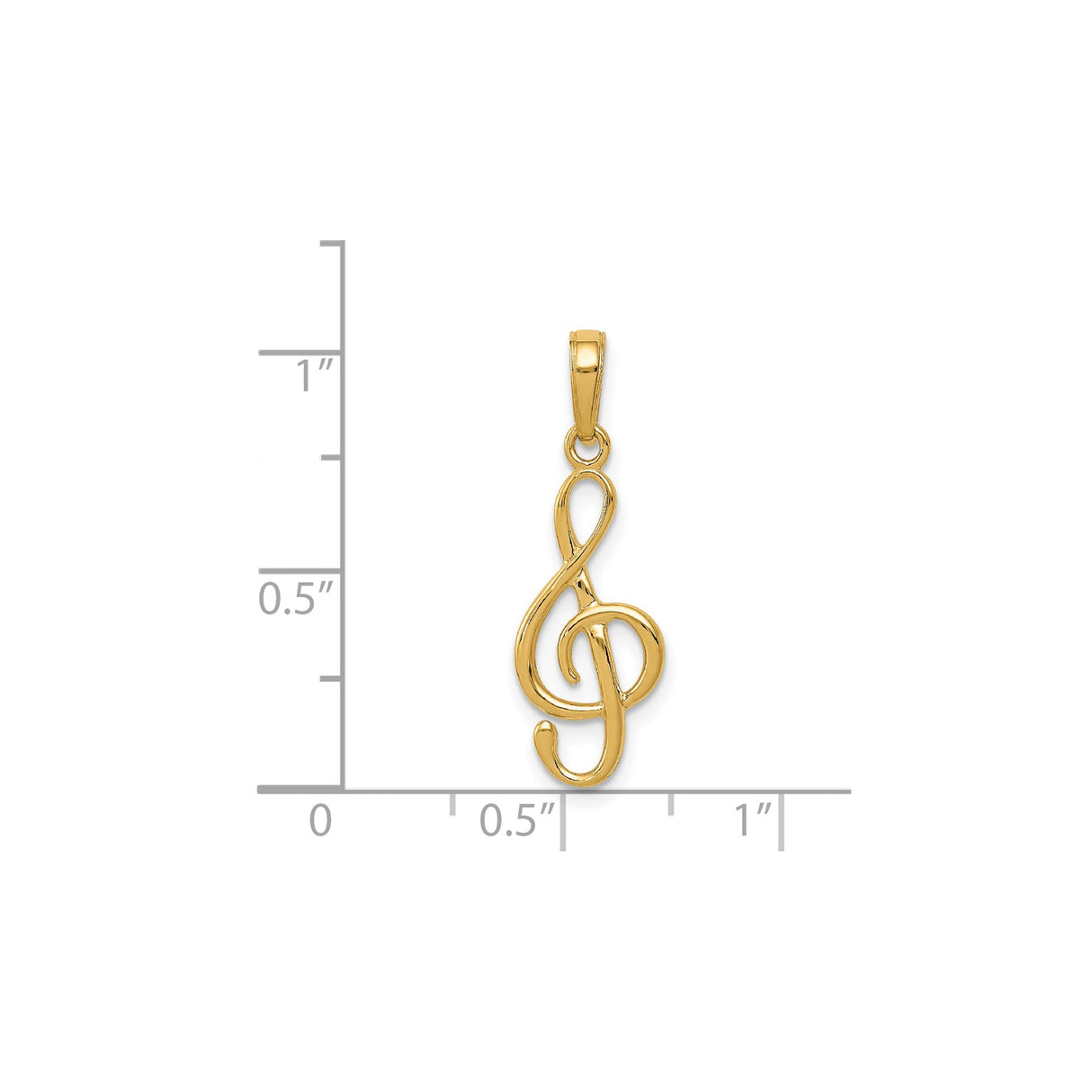 14k Yellow Gold Treble Clef Pendant with Polished Musical Note Design