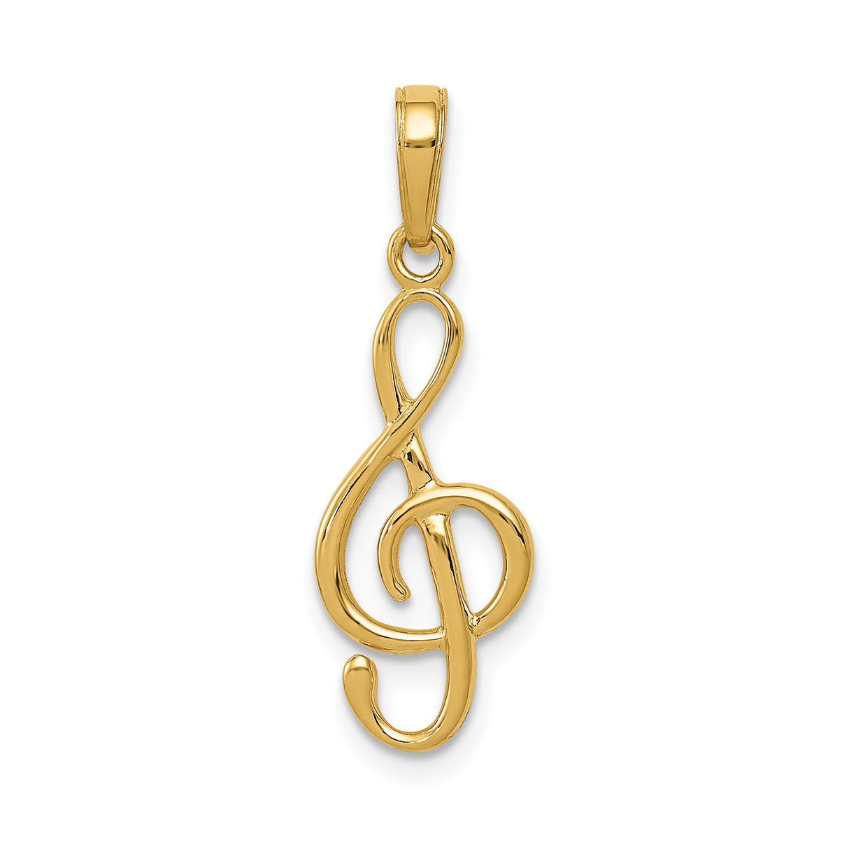14k Yellow Gold Treble Clef Pendant with Polished Musical Note Design
