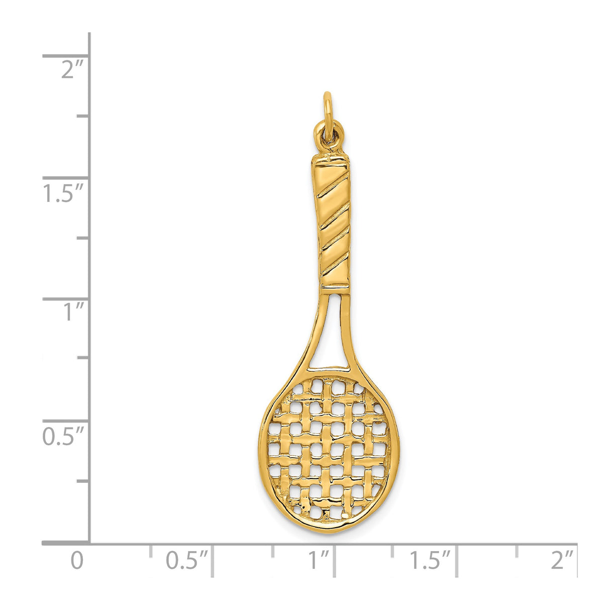 14k Yellow Gold Tennis Racket Pendant Charm with Detailed String Pattern and Grip Design
