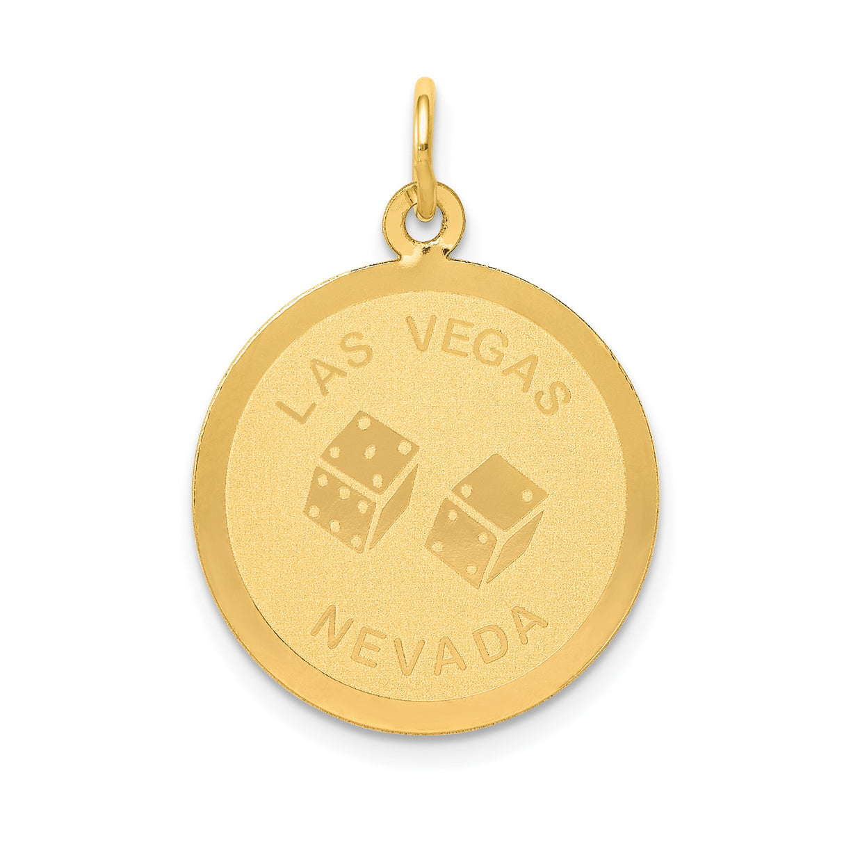 14k Yellow Gold Pendant with Las Vegas Dice Symbol, Round Medallion Charm