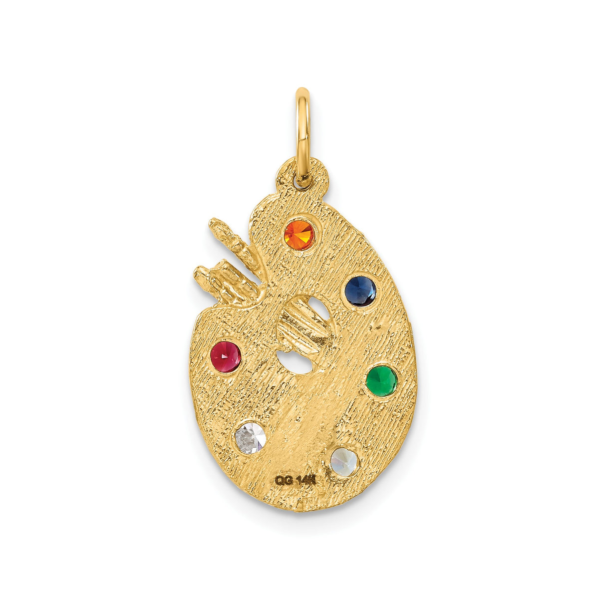 14k Yellow Gold Artist Palette Pendant with Cubic Zirconia, Birthstone Accents, Paintbrush Detail