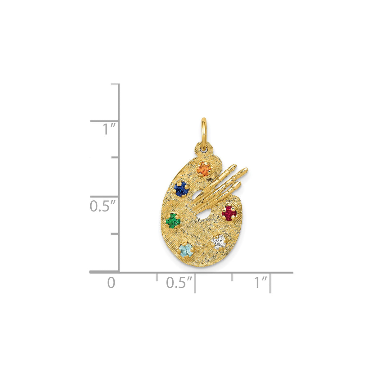14k Yellow Gold Artist Palette Pendant with Cubic Zirconia, Birthstone Accents, Paintbrush Detail