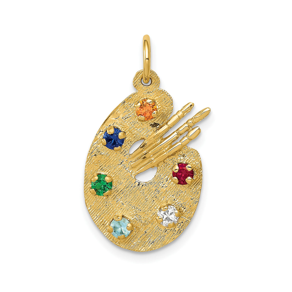 14k Yellow Gold Artist Palette Pendant with Cubic Zirconia, Birthstone Accents, Paintbrush Detail