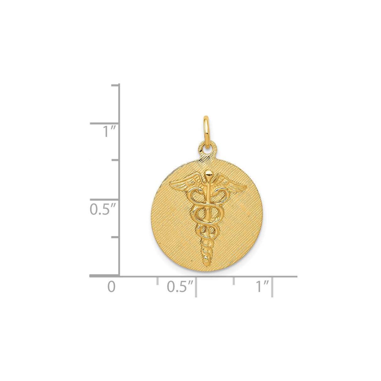 14k Yellow Gold Caduceus Pendant, Round Disc Medical Symbol with Winged Staff and Snakes