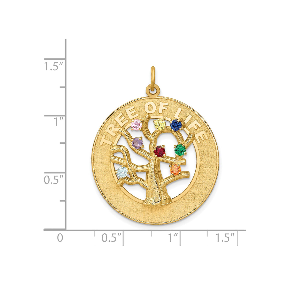 14k Yellow Gold Tree of Life Pendant with Cubic Zirconia and Birthstone Accents