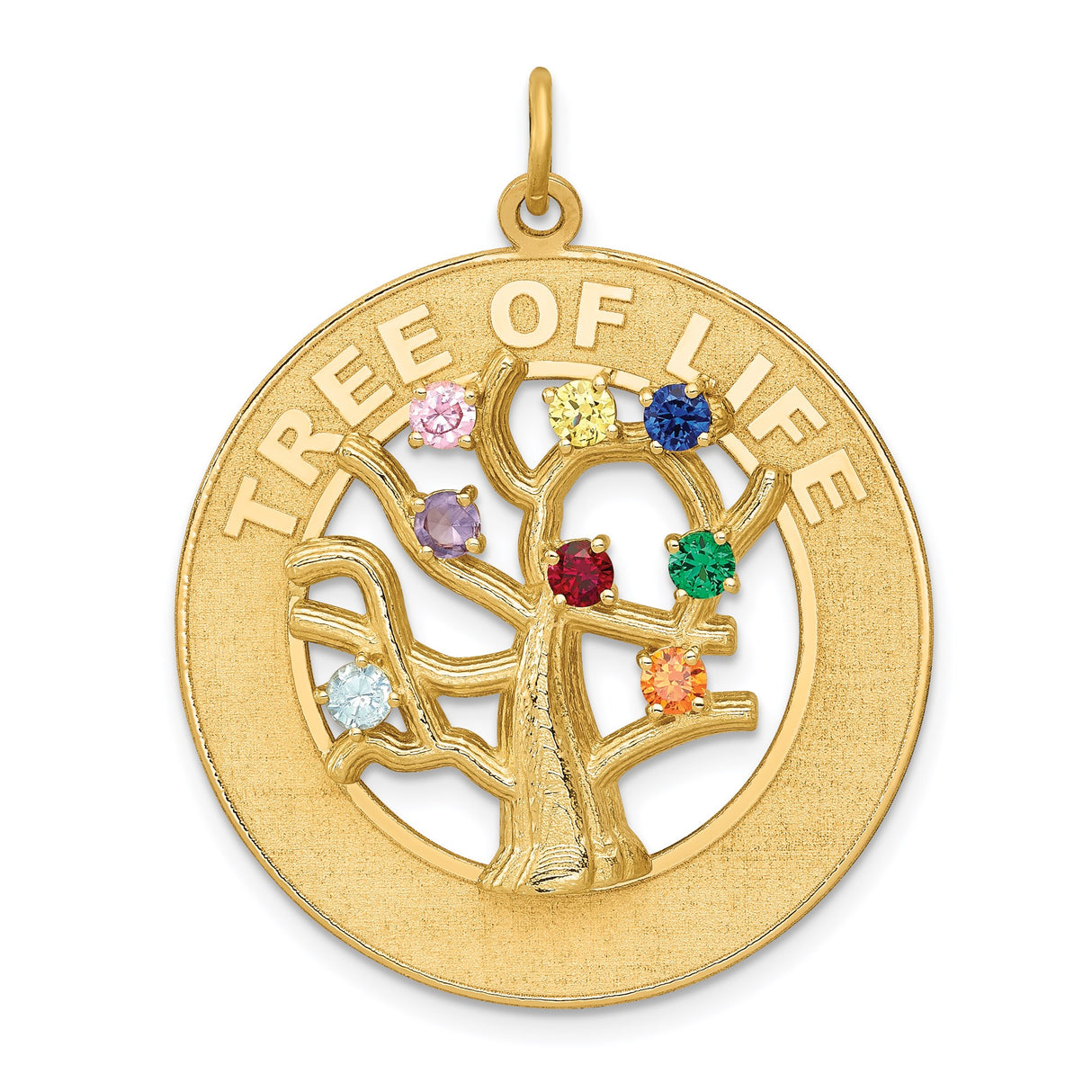14k Yellow Gold Tree of Life Pendant with Cubic Zirconia and Birthstone Accents