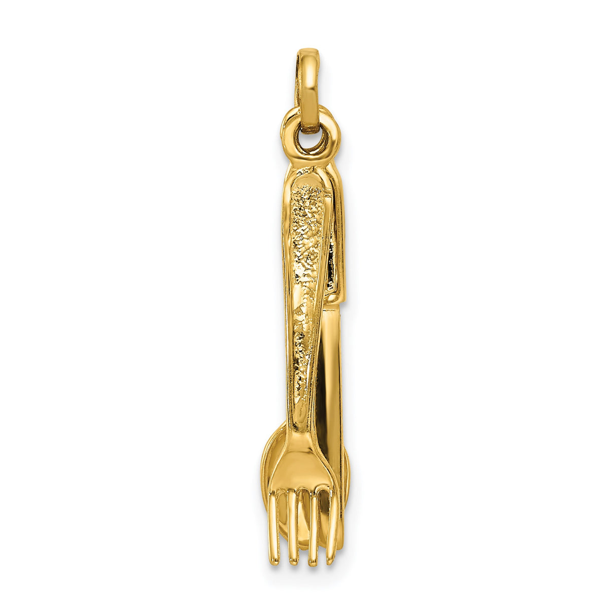 14k Yellow Gold Mini Utensil Pendant with Spoon Fork Knife Charms, Culinary Jewelry for Chefs