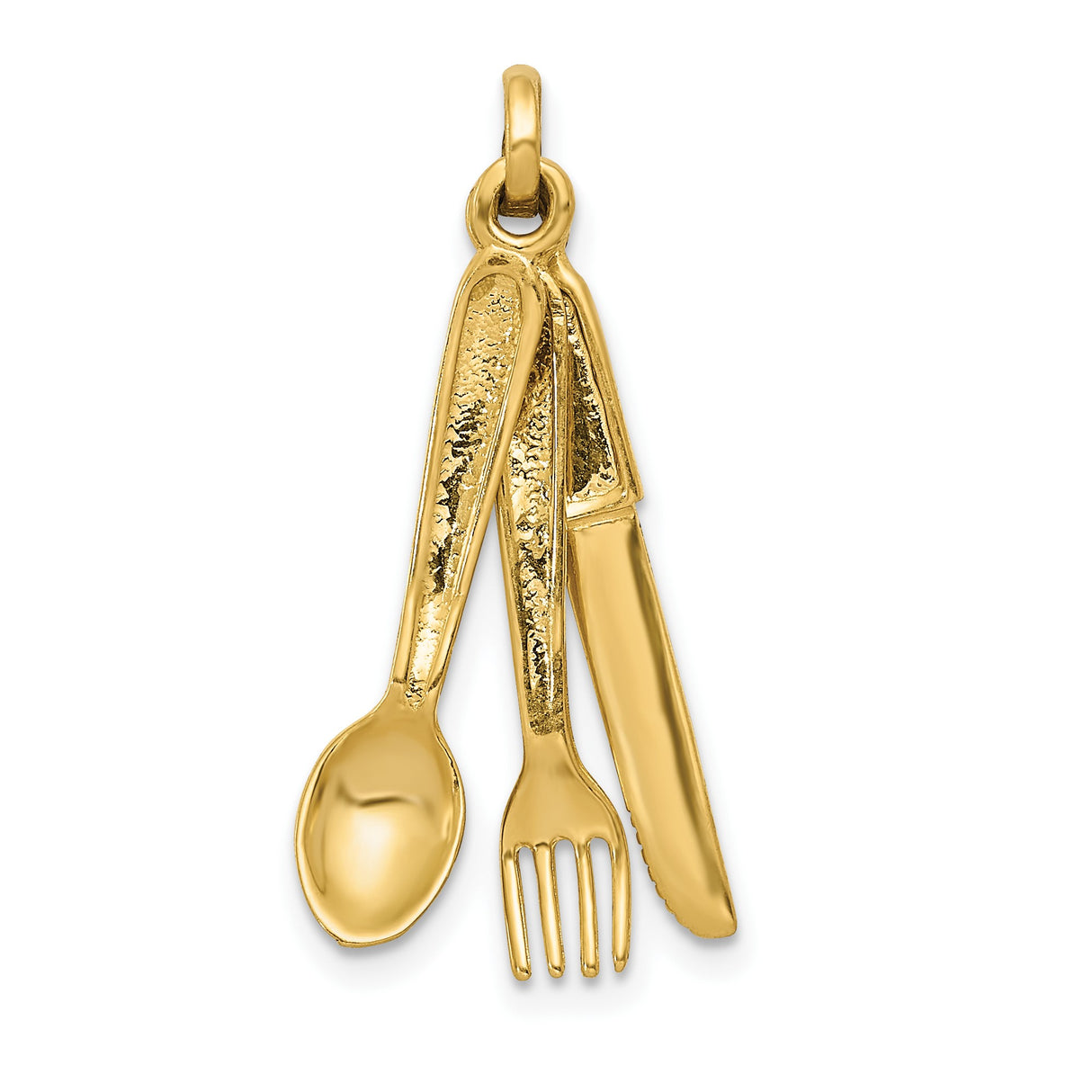 14k Yellow Gold Mini Utensil Pendant with Spoon Fork Knife Charms, Culinary Jewelry for Chefs