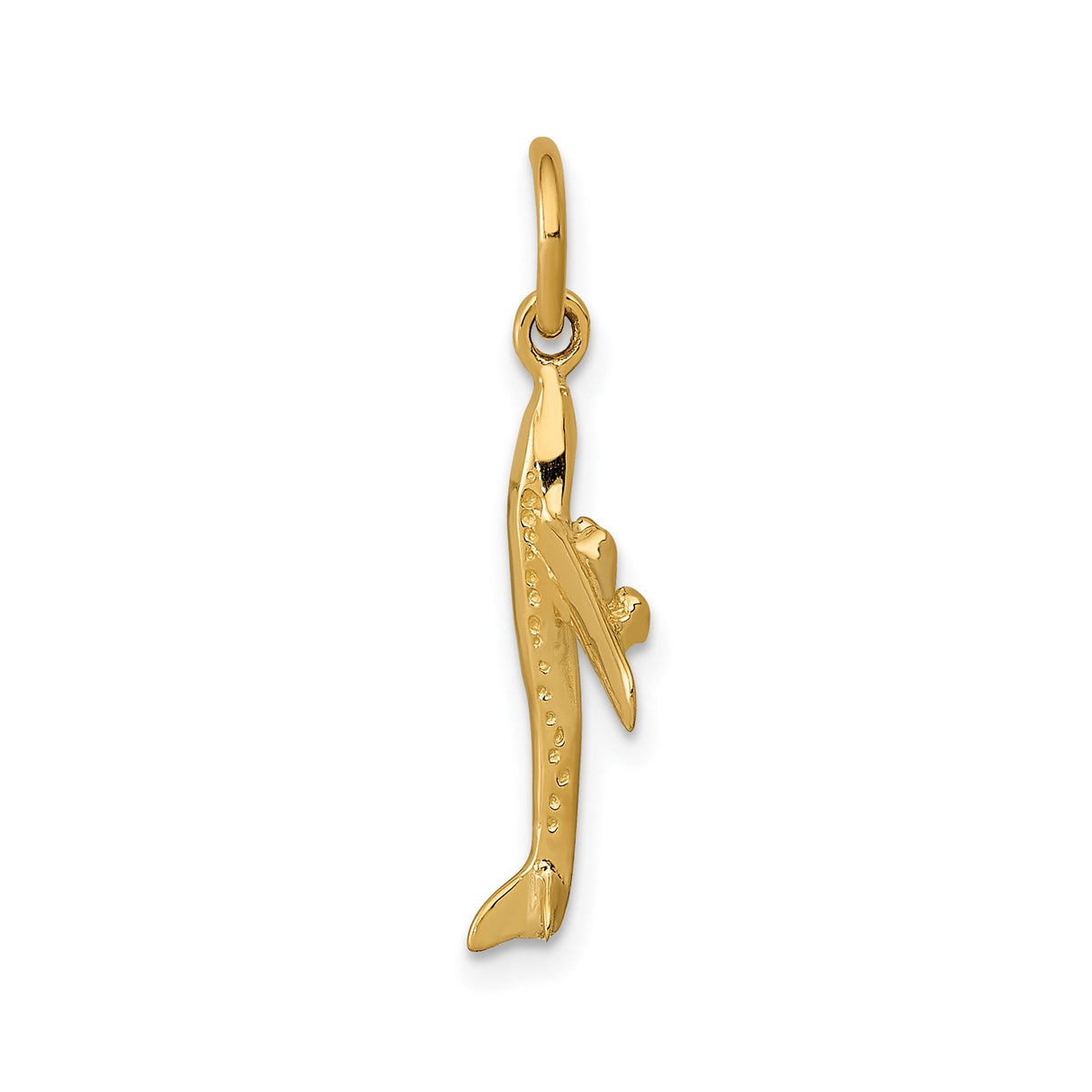 14k Yellow Gold Airplane Pendant, Jet Charm Symbolizing Travel and Adventure, Unisex Jewelry