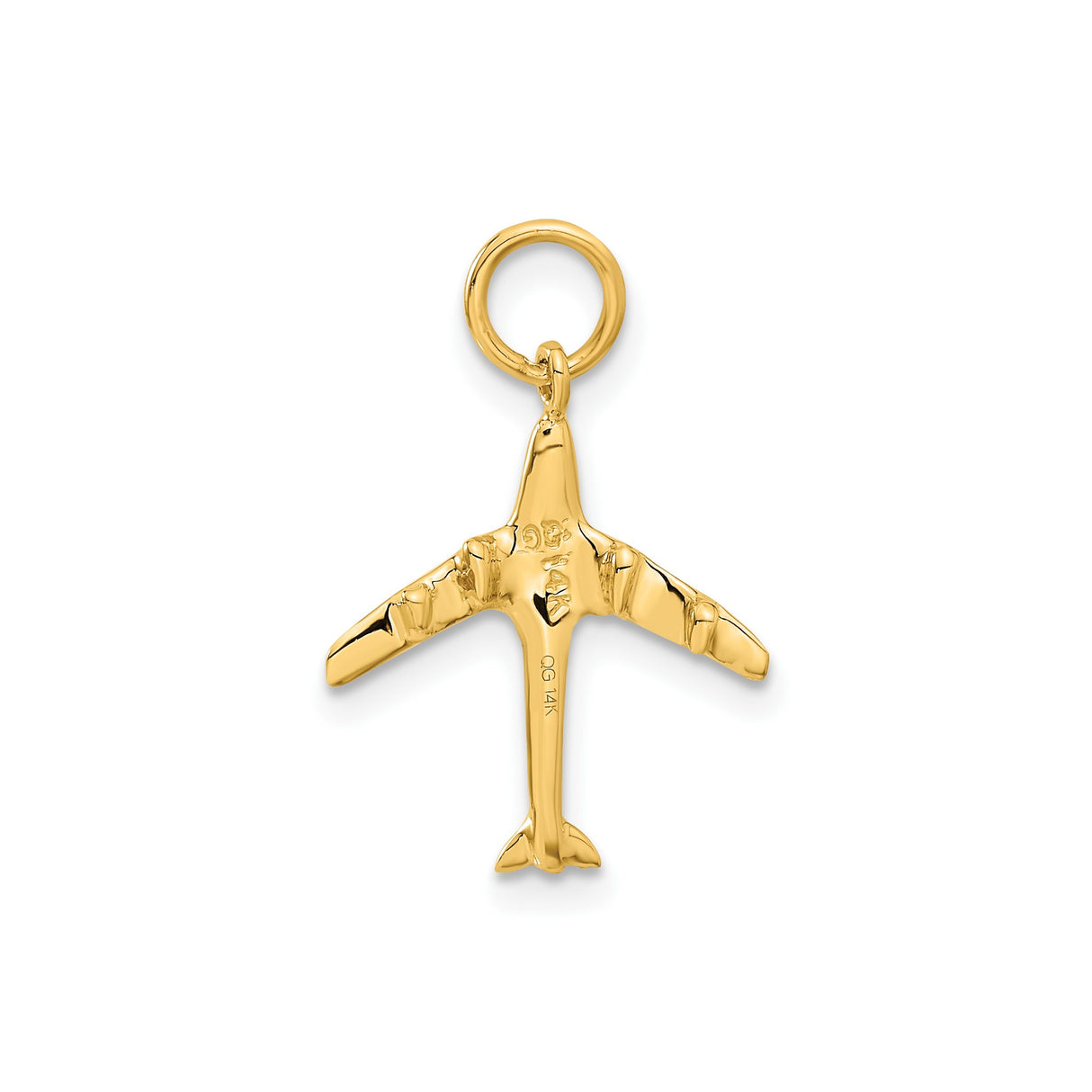 14k Yellow Gold Airplane Pendant, Jet Charm Symbolizing Travel and Adventure, Unisex Jewelry