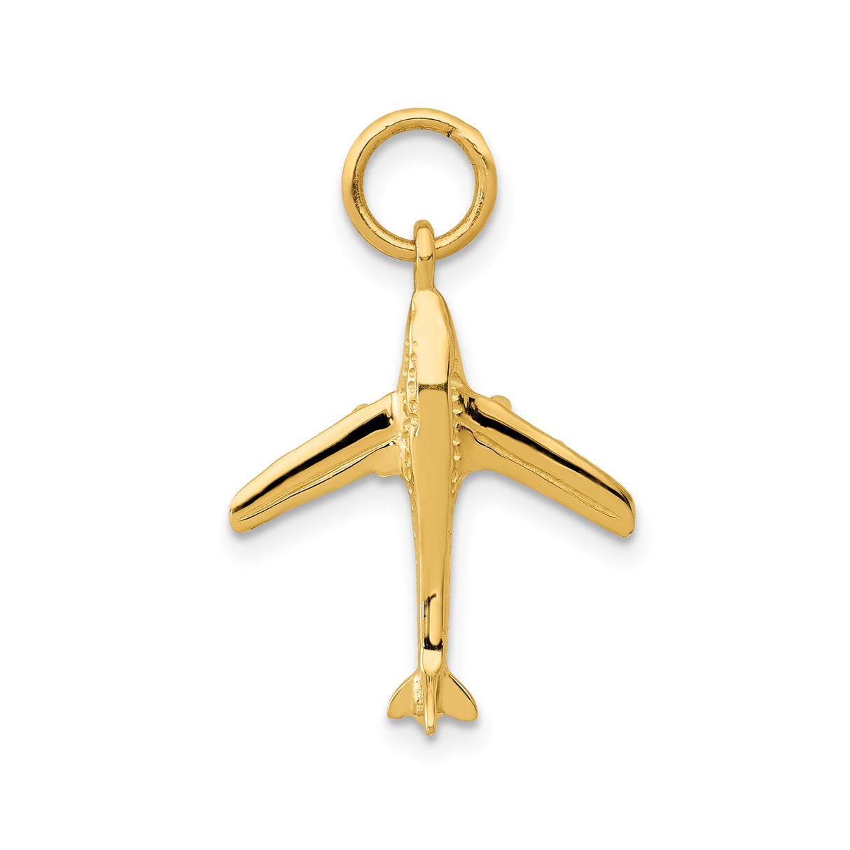 14k Yellow Gold Airplane Pendant, Jet Charm Symbolizing Travel and Adventure, Unisex Jewelry