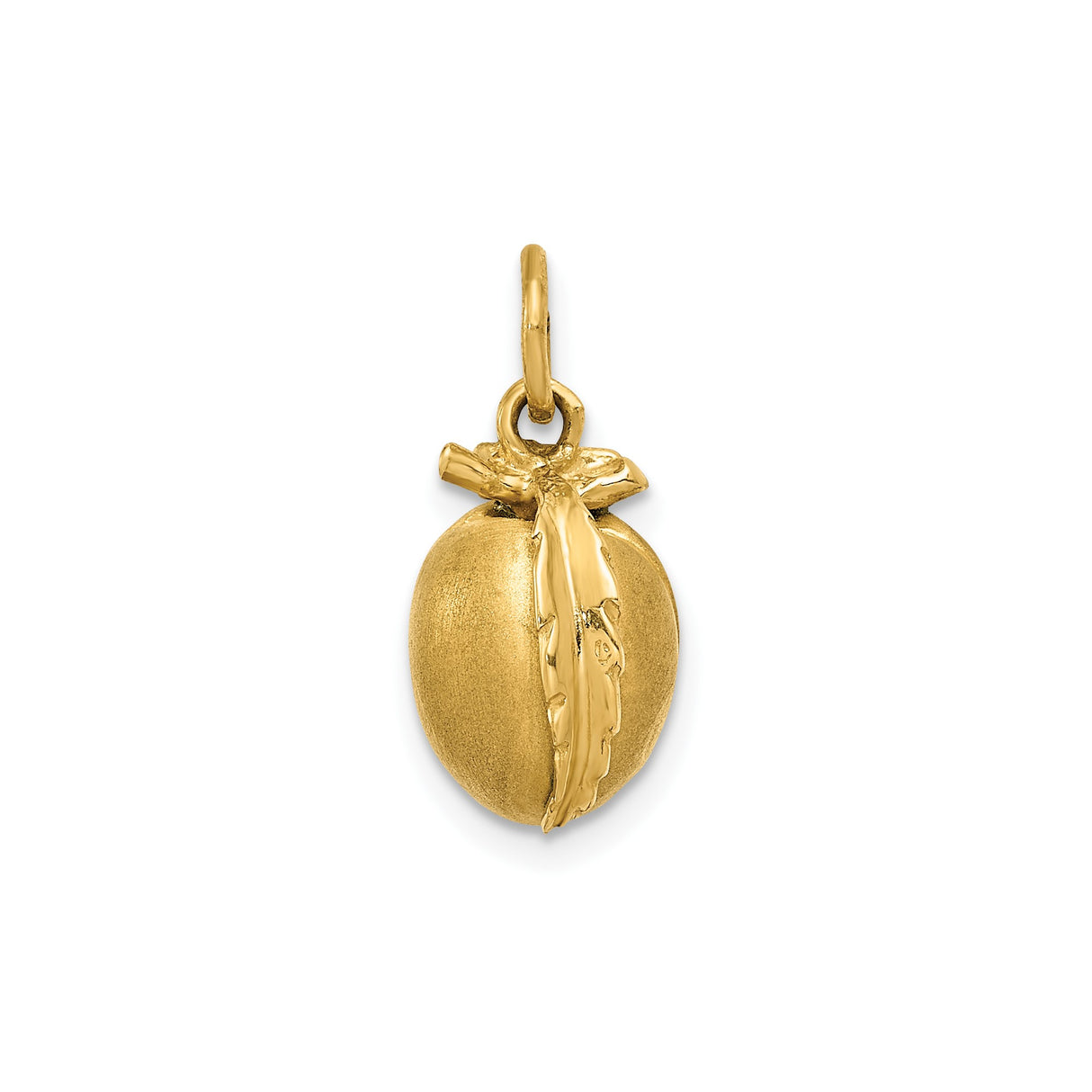 14k Yellow Gold Mango Pendant with Leaf and Stem Design, Nature Inspired Charm