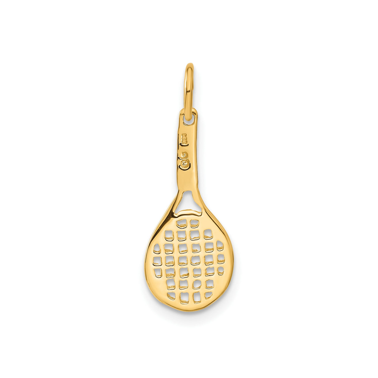14k Yellow Gold Tennis Racket Pendant Charm, Openwork Sports Jewelry for Men and Women