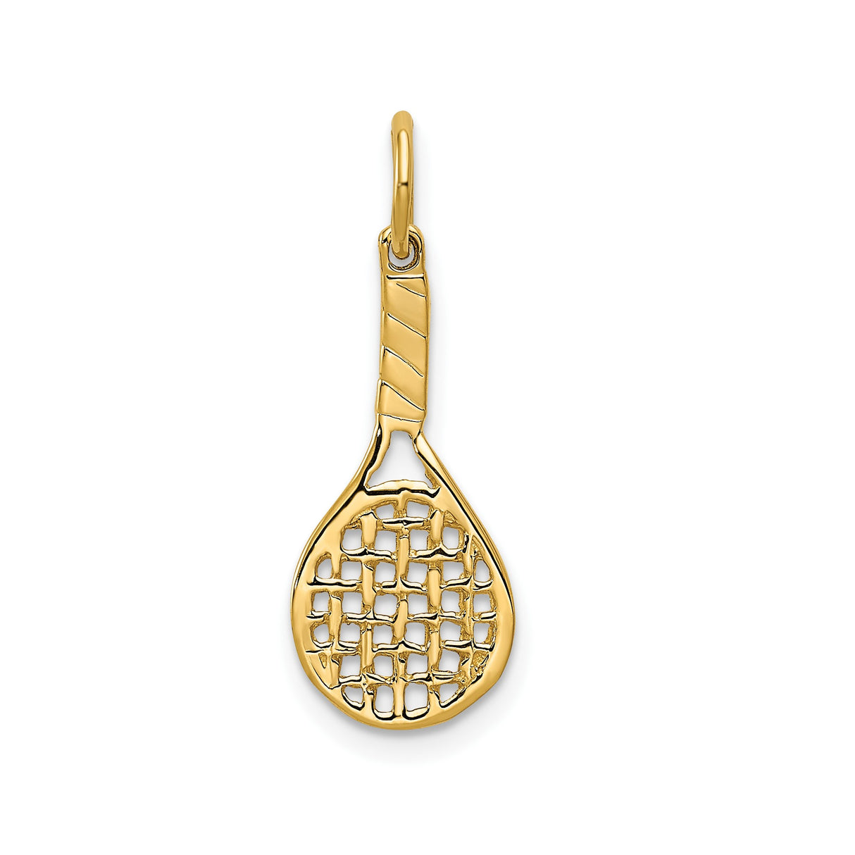 14k Yellow Gold Tennis Racket Pendant Charm, Openwork Sports Jewelry for Men and Women